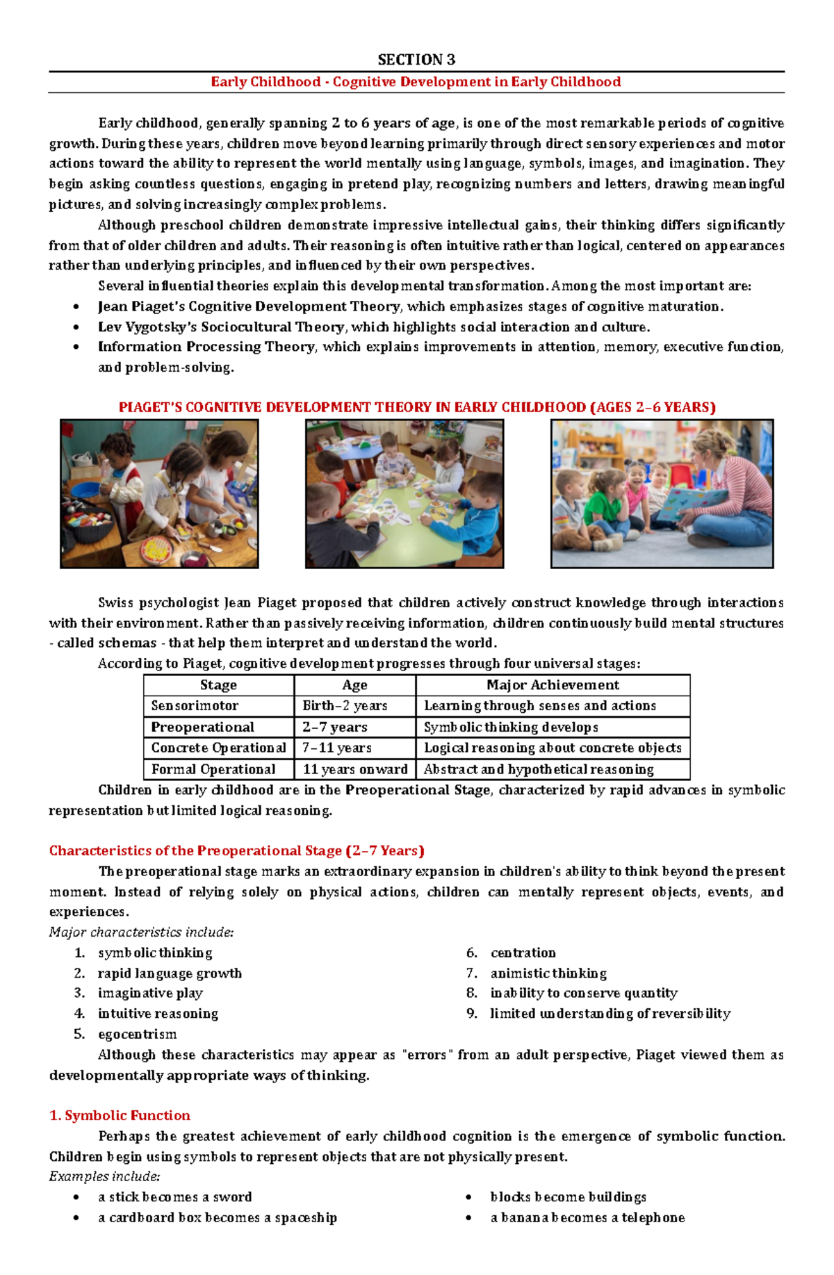 Section 3: Early Childhood Cognitive Development (Ages 2-6) - Studocu