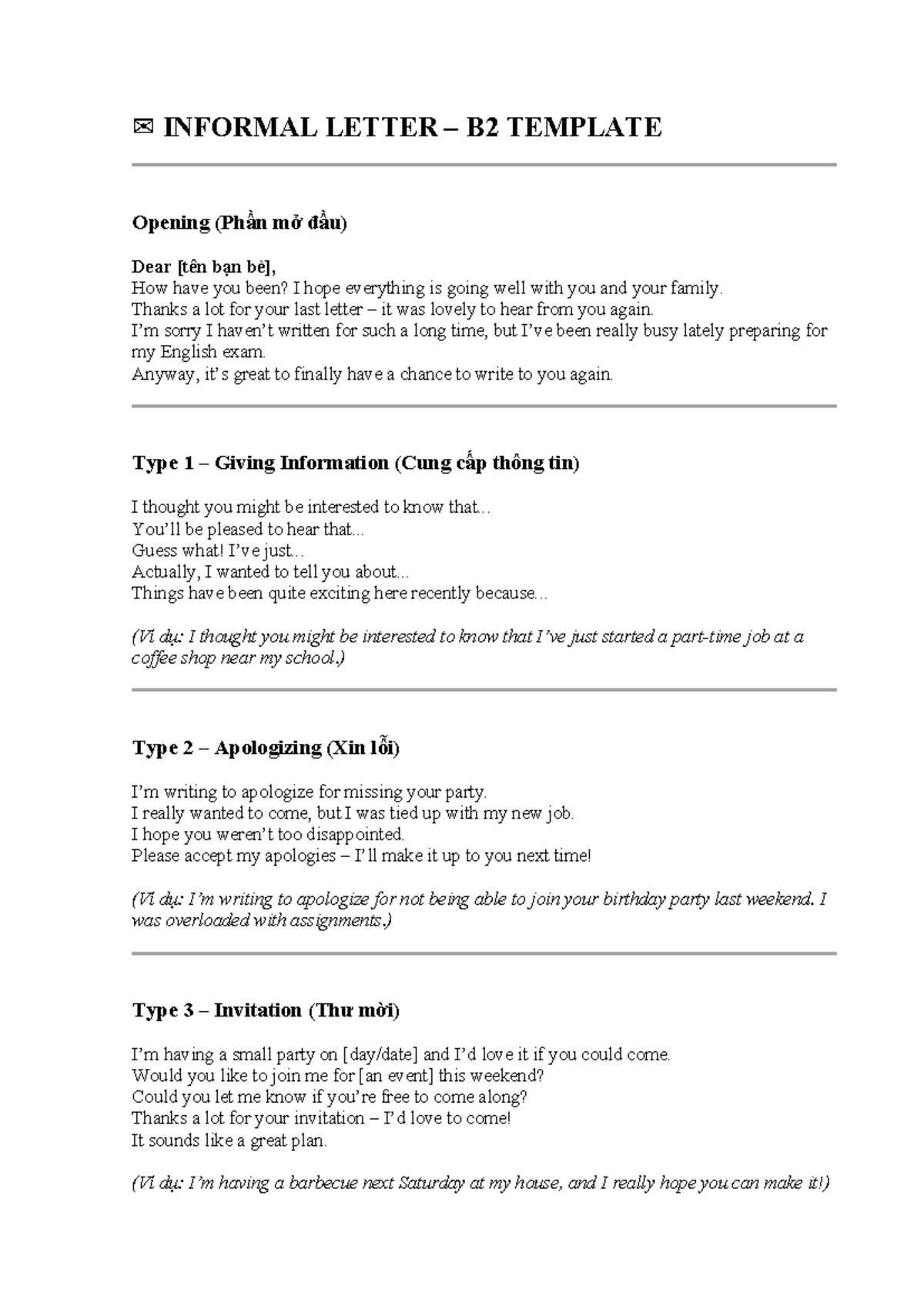 Informal Letter Writing Guide - VSTEP - Studocu