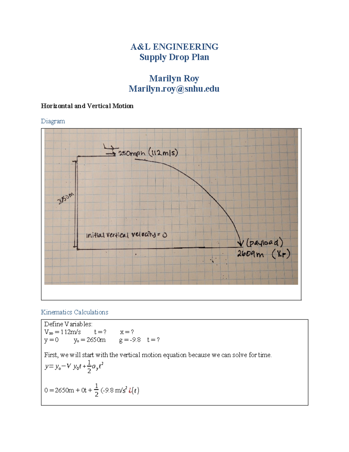 PHY 150 Project One: Supply Drop Plan & Kinematics Analysis - Studocu