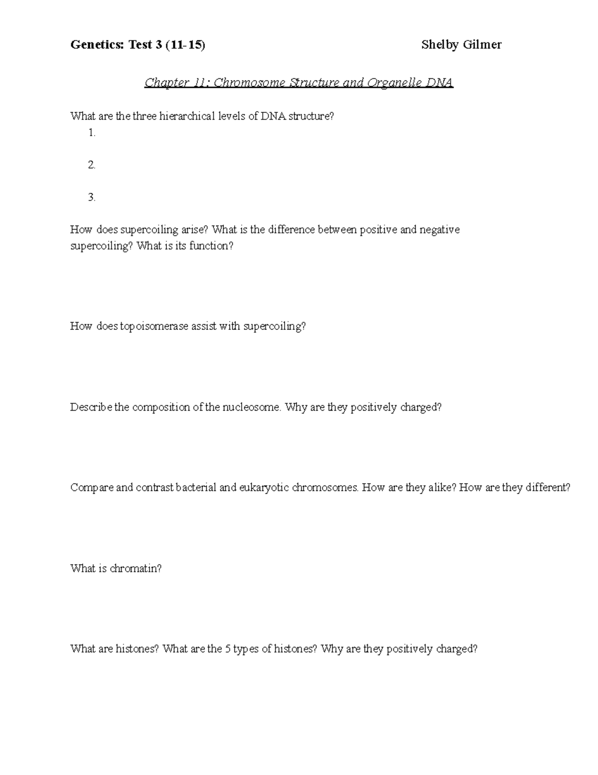 Genetics Test 3 Study Guide - Chromosomes, Transcription, and DNA ...