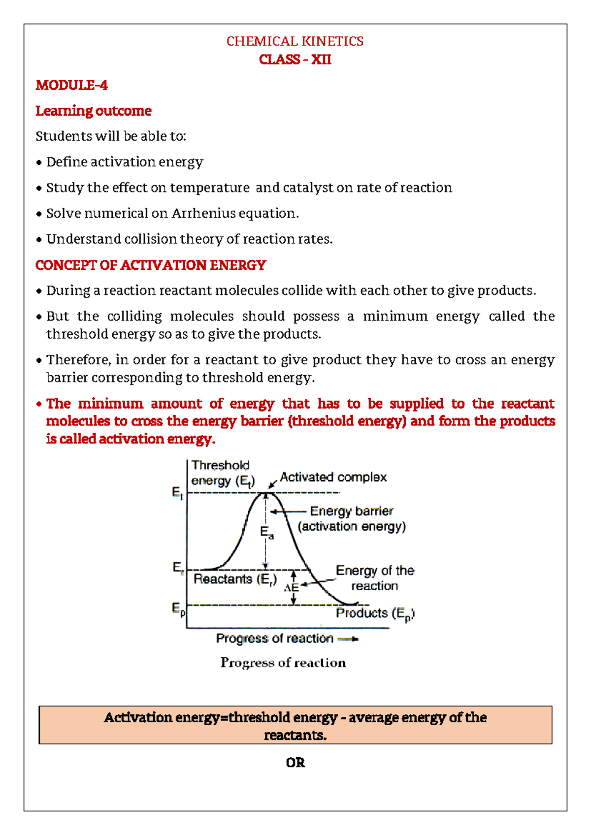 XII Chemical Kinetics: Understanding Activation Energy and Reaction ...