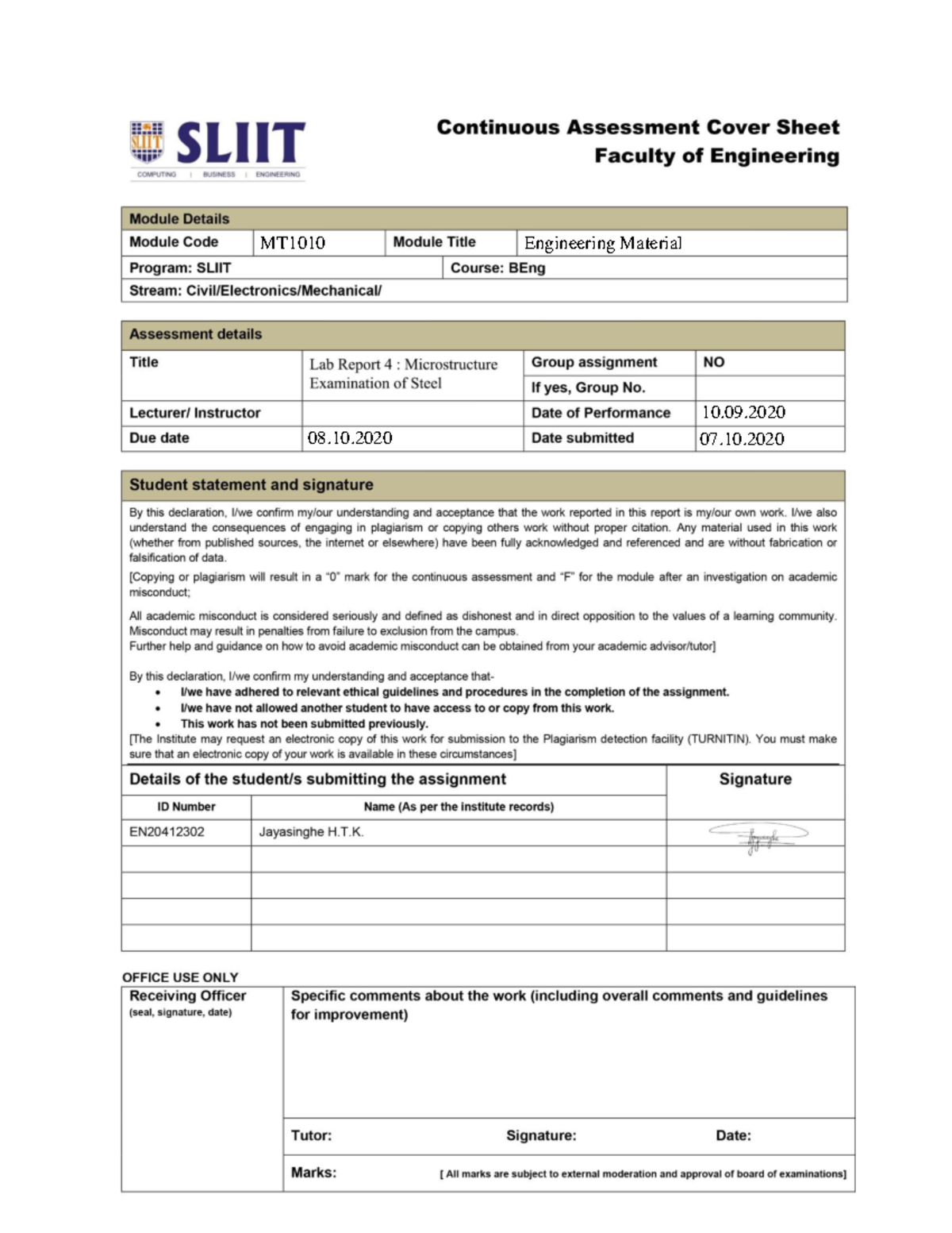 MT1010: Laboratory Report on Microstructure Examination of Steel - Studocu