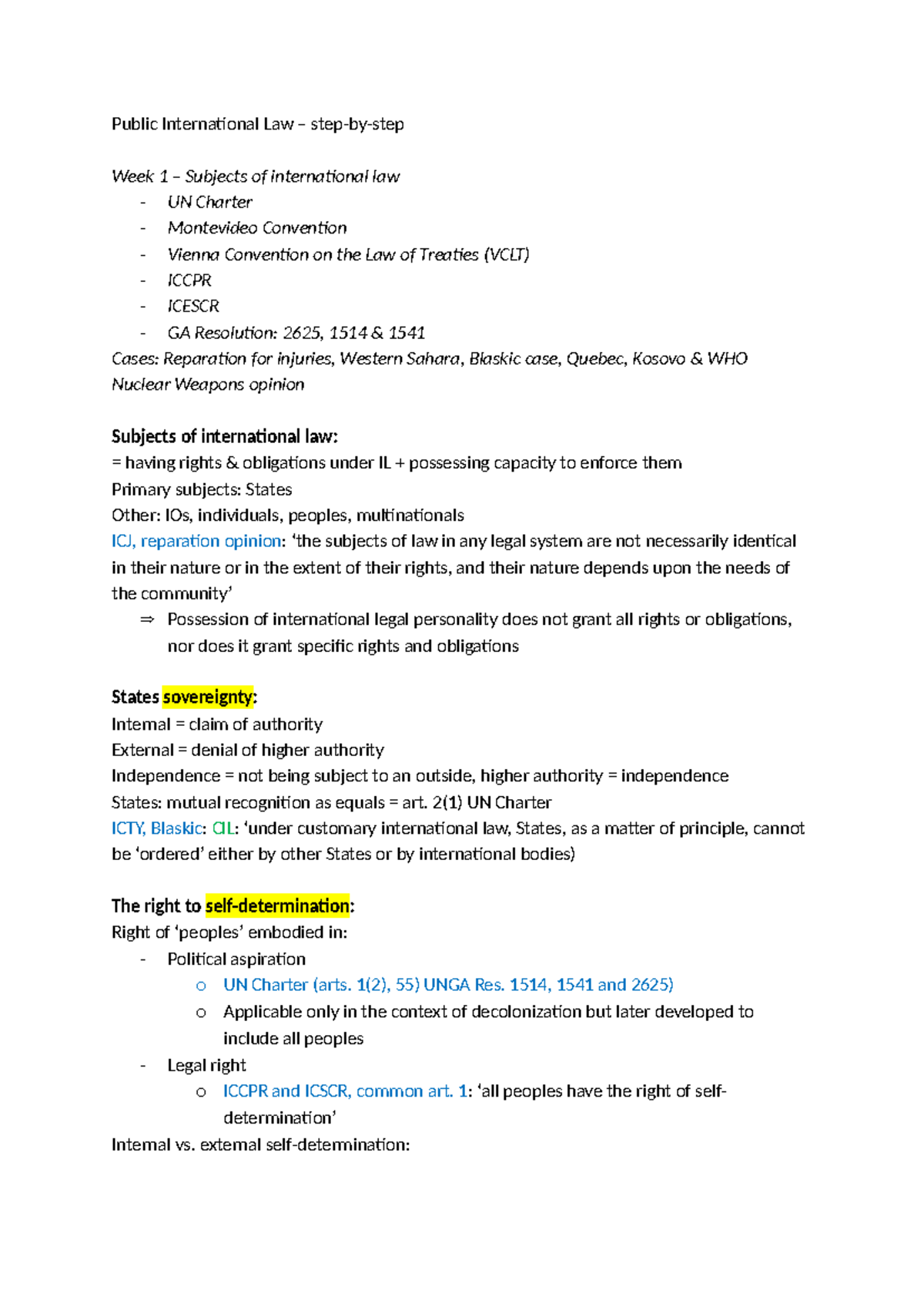 Public International Law (PIL) - Week 1 Overview and Key Concepts ...