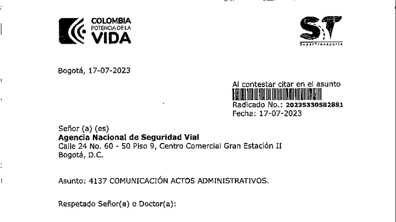 Resolución 4137 ST de SuperTransporte: Análisis y Decisión Administrativa - Document Preview