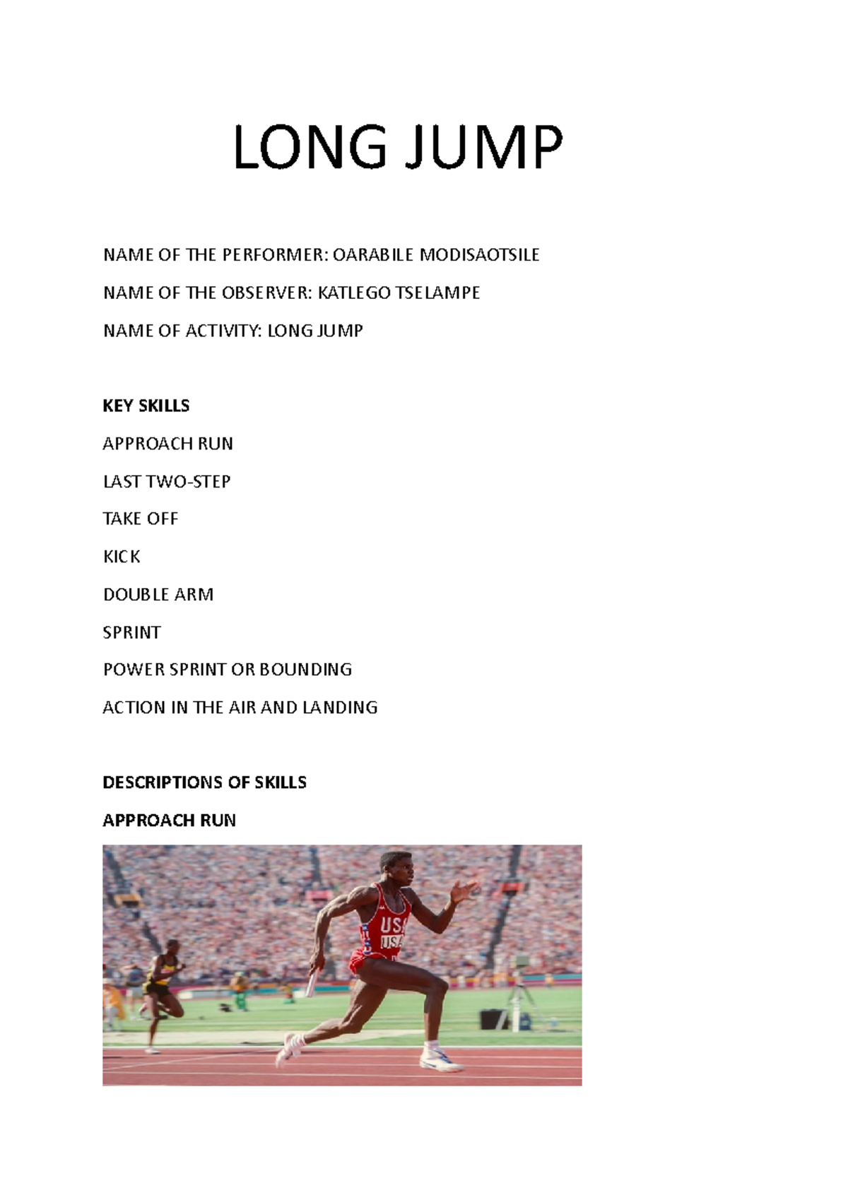 PE Project 2: Analysis of Long Jump Techniques and Performance - Studocu