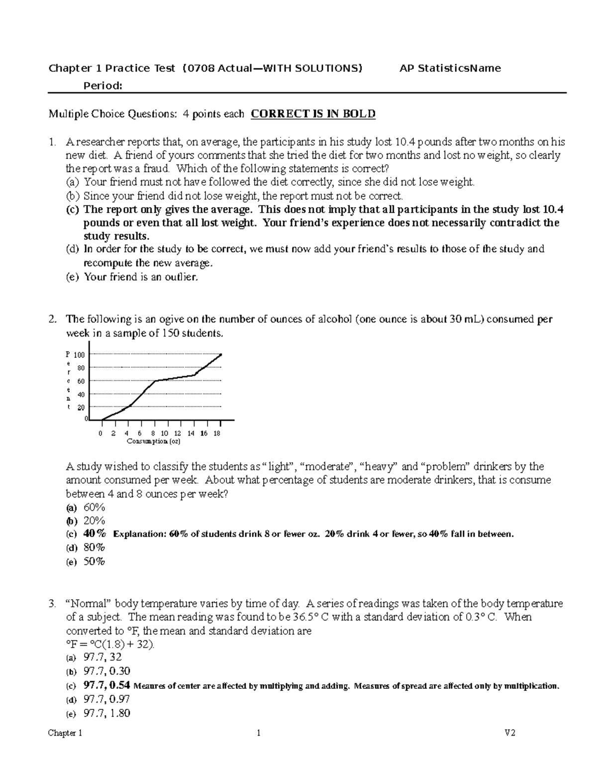 AP Stats CH1 Practice Test 0809 with solutions - Chapter 1 Practice ...