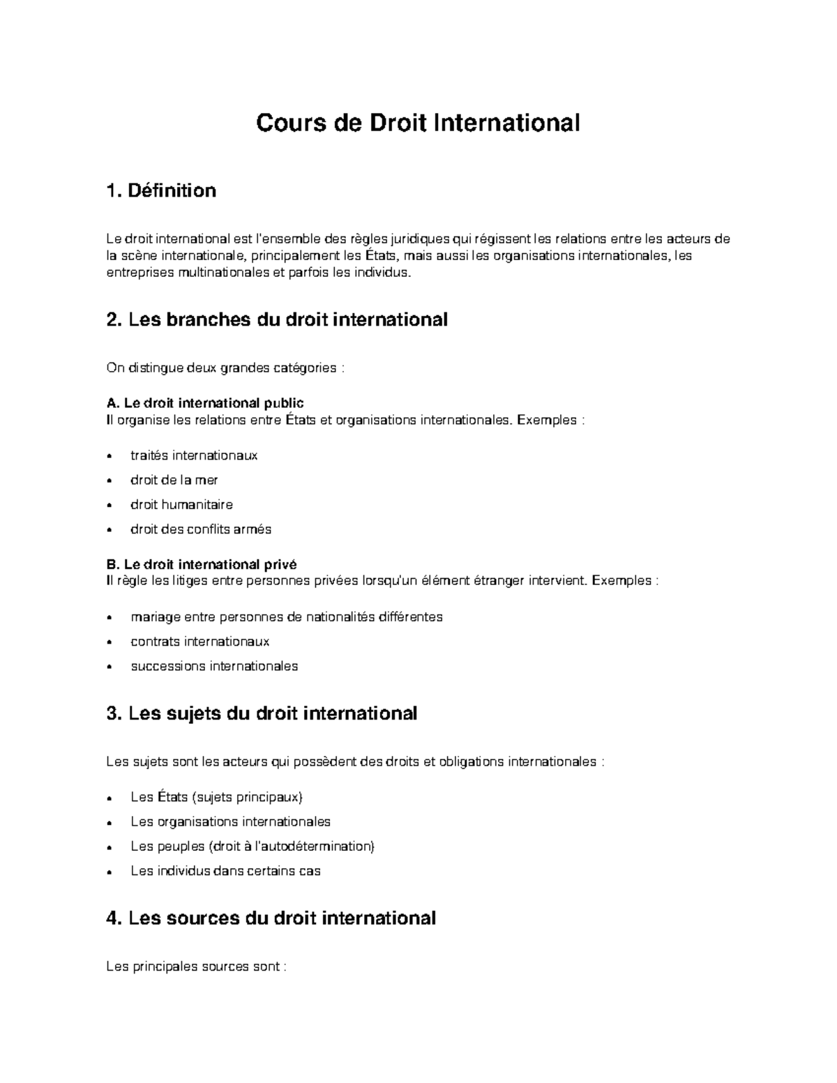 Cours de Droit International 1 : Concepts et Principes Fondamentaux ...