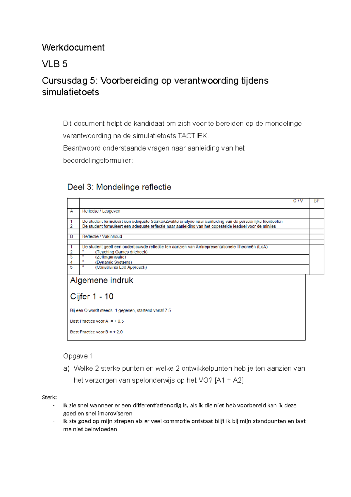 Werkdocument VLB 5: Voorbereiding Simulatietoets TACTIEK - Studeersnel