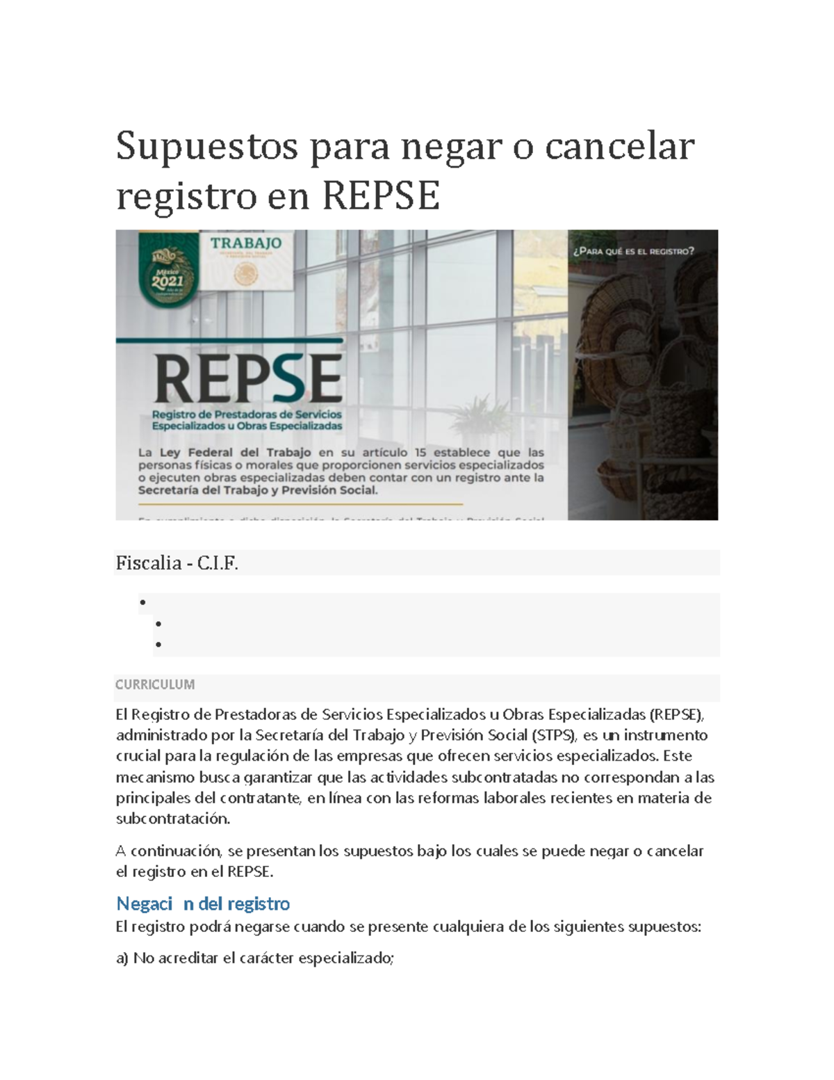 Supuestos para Negar o Cancelar Registro en REPSE: Guía Completa - Studocu
