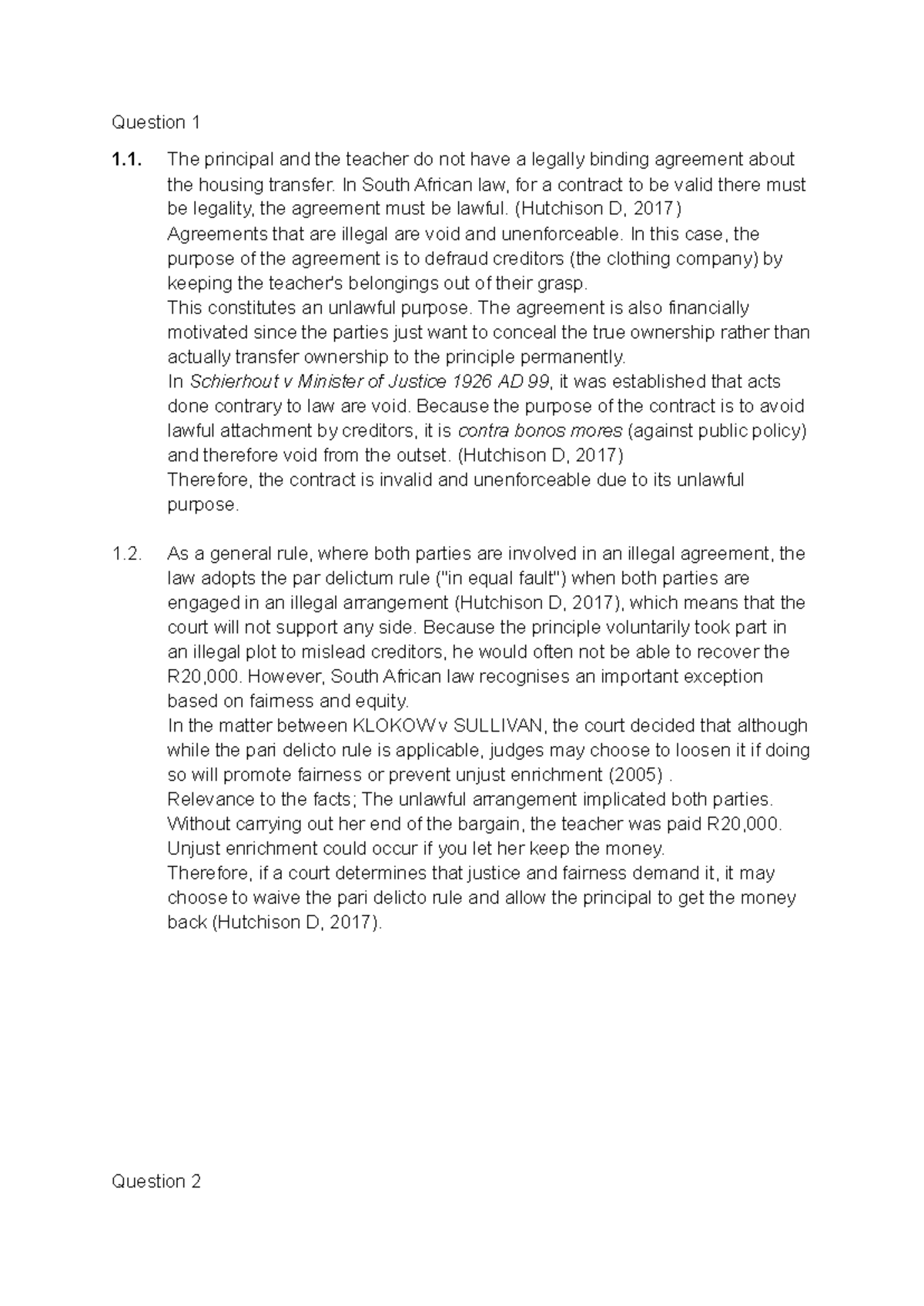 Contracta 2026: Assignment Answers on South African Contract Law - Studocu