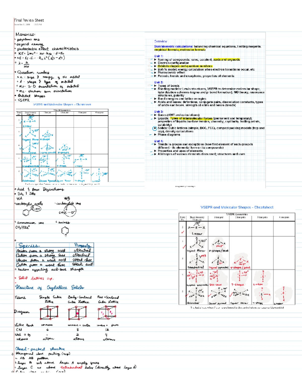CHEM 101 Final Exam Review Guide and Key Concepts - Studocu