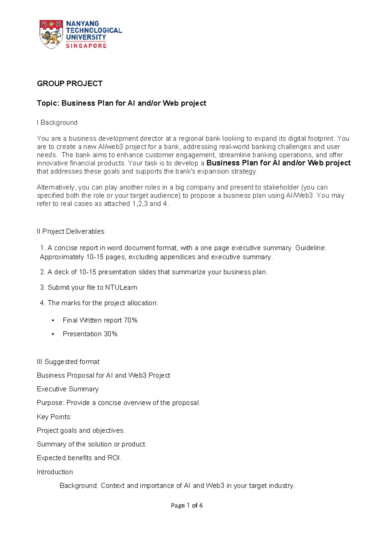 BUS 101 Group Project: Business Plan for AI Web3 Initiative - Studocu