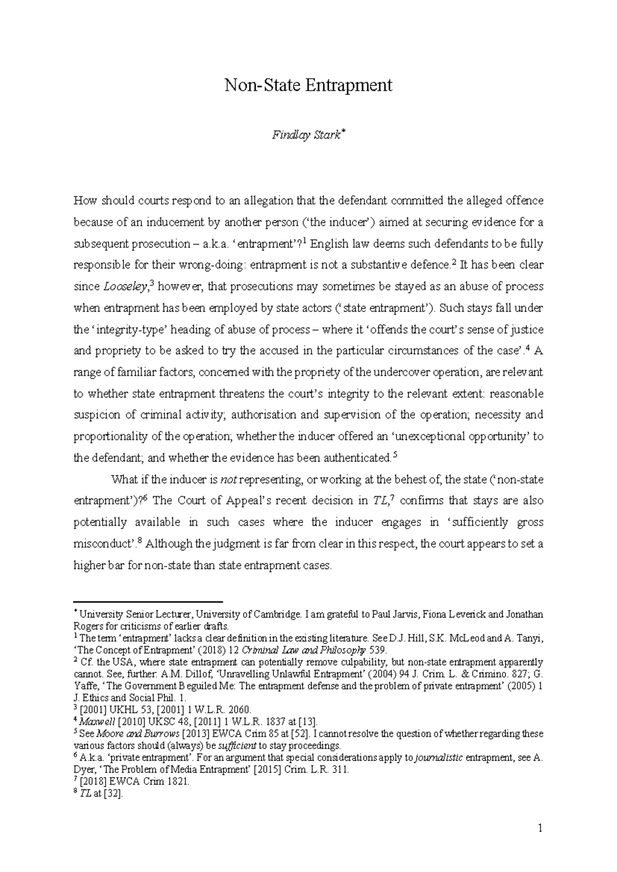 Non-State Entrapment: Legal Responses and Implications in English Law ...