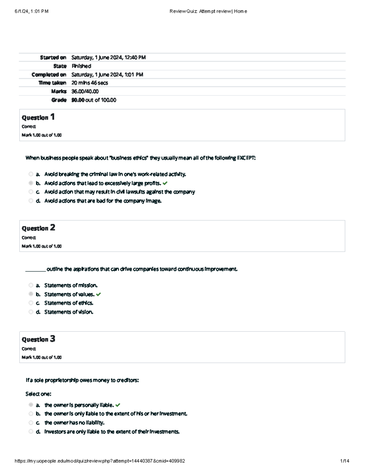 BUS 3305 Review Quiz - Final Exam review - Started on Saturday, 1 June ...