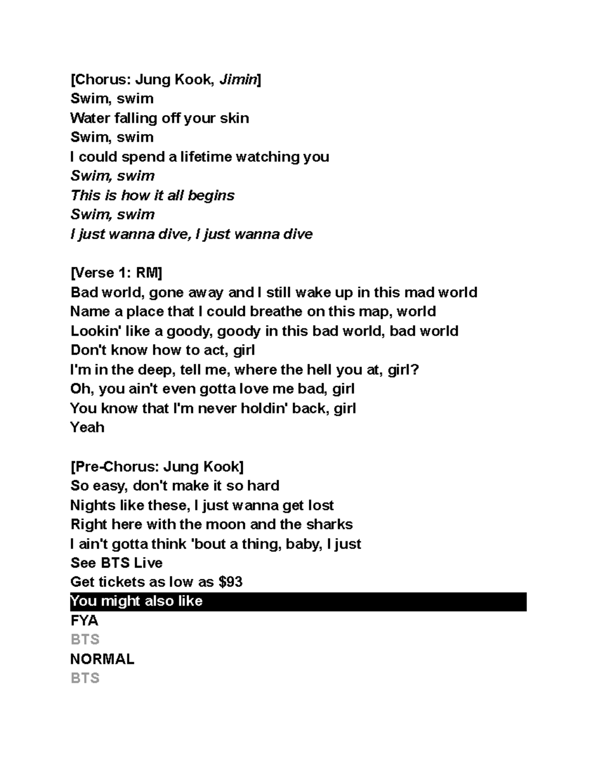 SWIM - Jung Kook Lyrics Analysis and Interpretation - Studocu