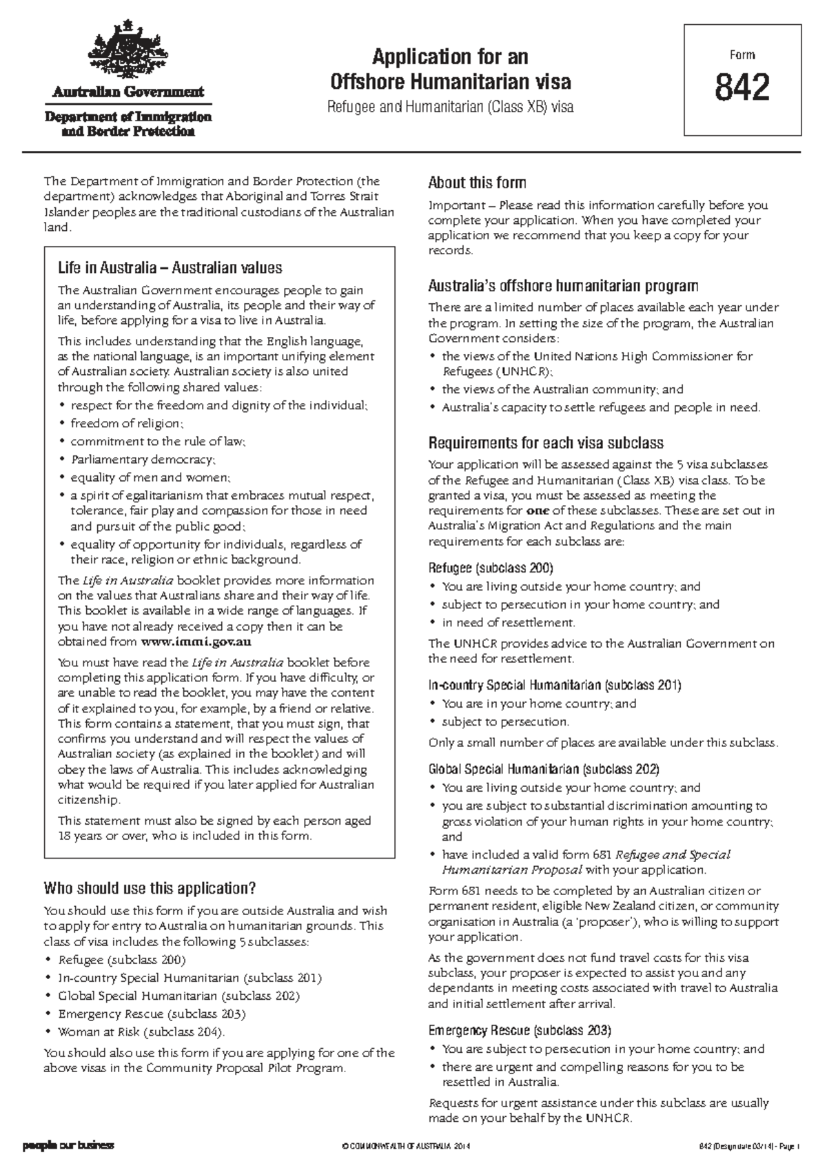 Application for Offshore Humanitarian Visa (Class XB) - Form 842 Guide ...