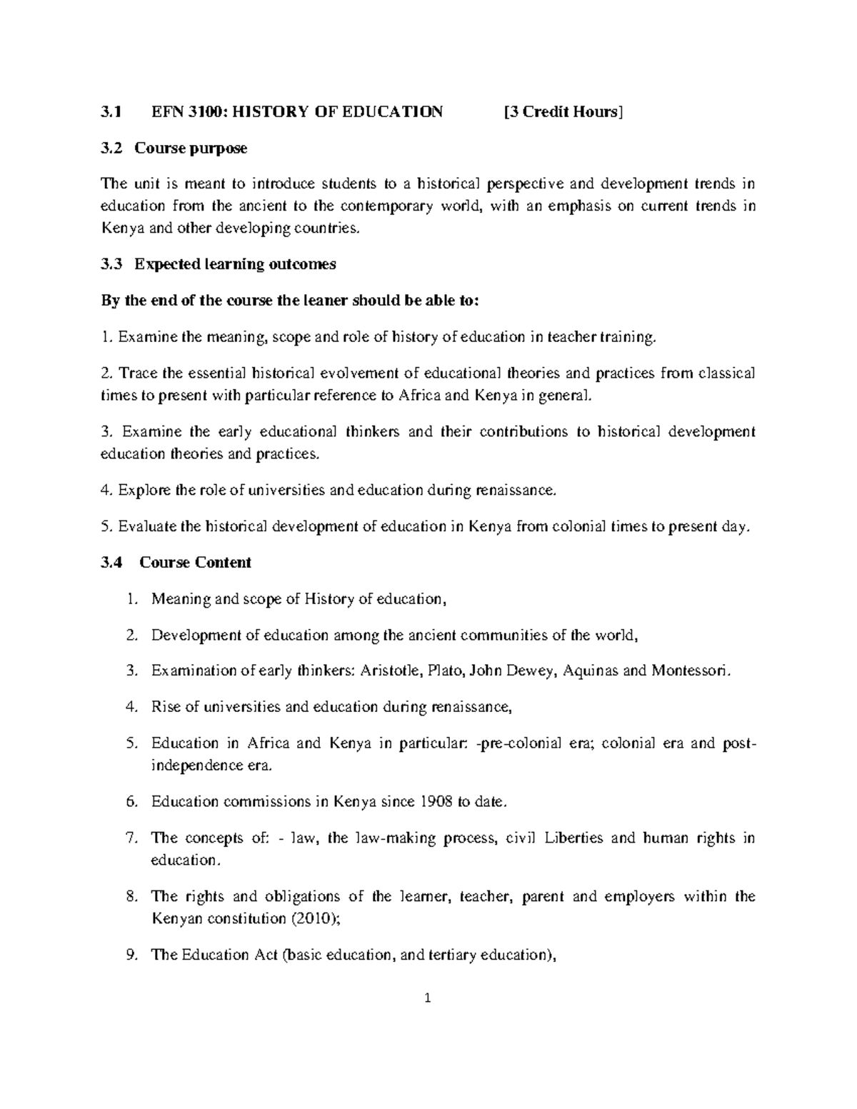 3.1 EFN 3100 Course Outline Meru University-1 - 1 3 EFN 3100: HISTORY ...