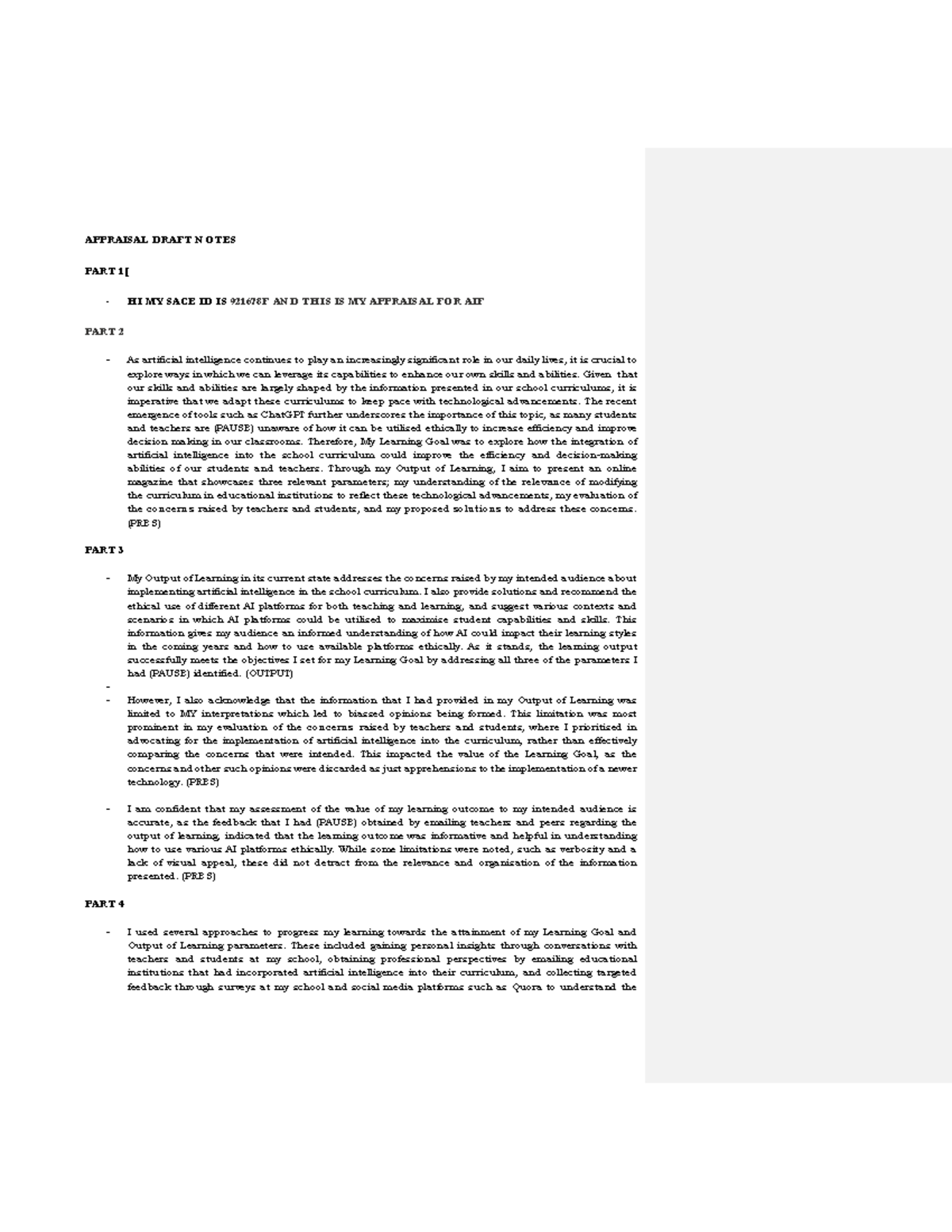 Appraisal Draft Notes for AIF Part 2: Exploring AI in Education - Studocu