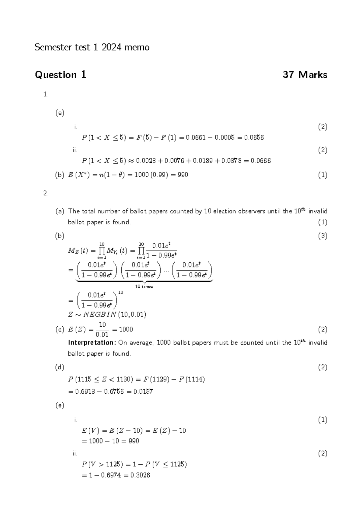 ST1 2024 Memo: Semester Test 1 Analysis and Solutions - Studocu