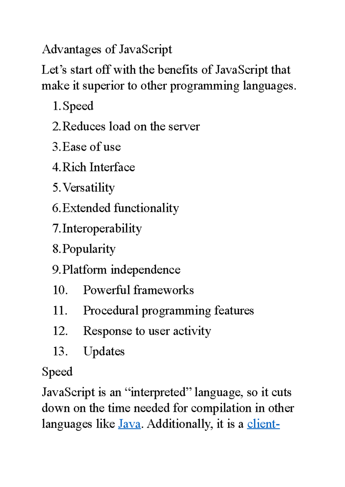 A-Advantages of JavaScript: Key Benefits and Drawbacks Explained - Studocu