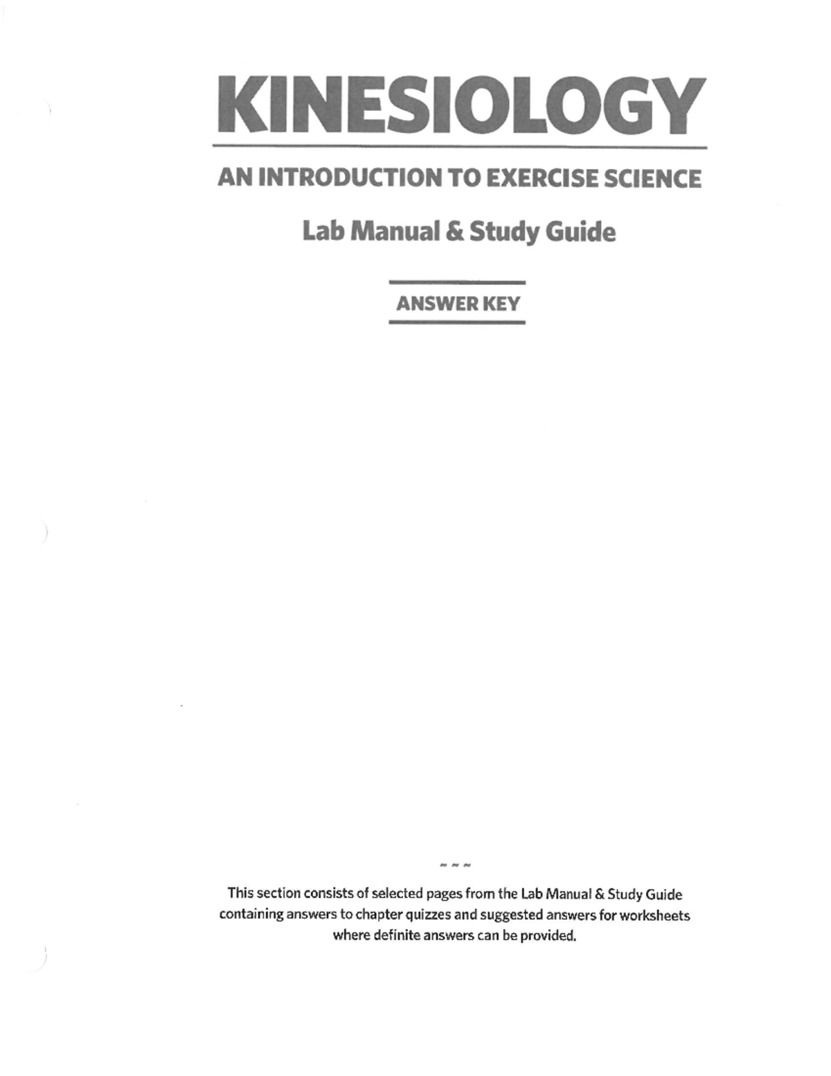 KINES 101: Kinesiology Lab Manual Study Guide Answer Key - Studocu