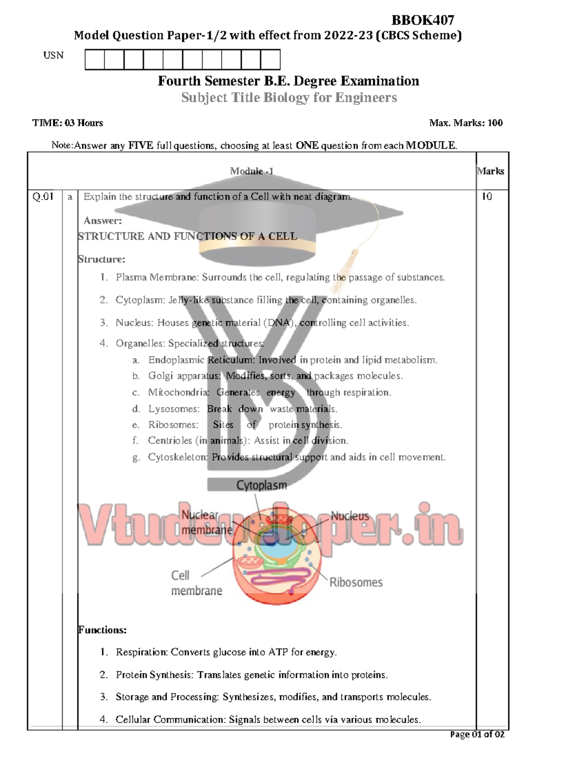 BBOK407 Model Questions for Biology for Engineers - 4th Sem Exam - Studocu
