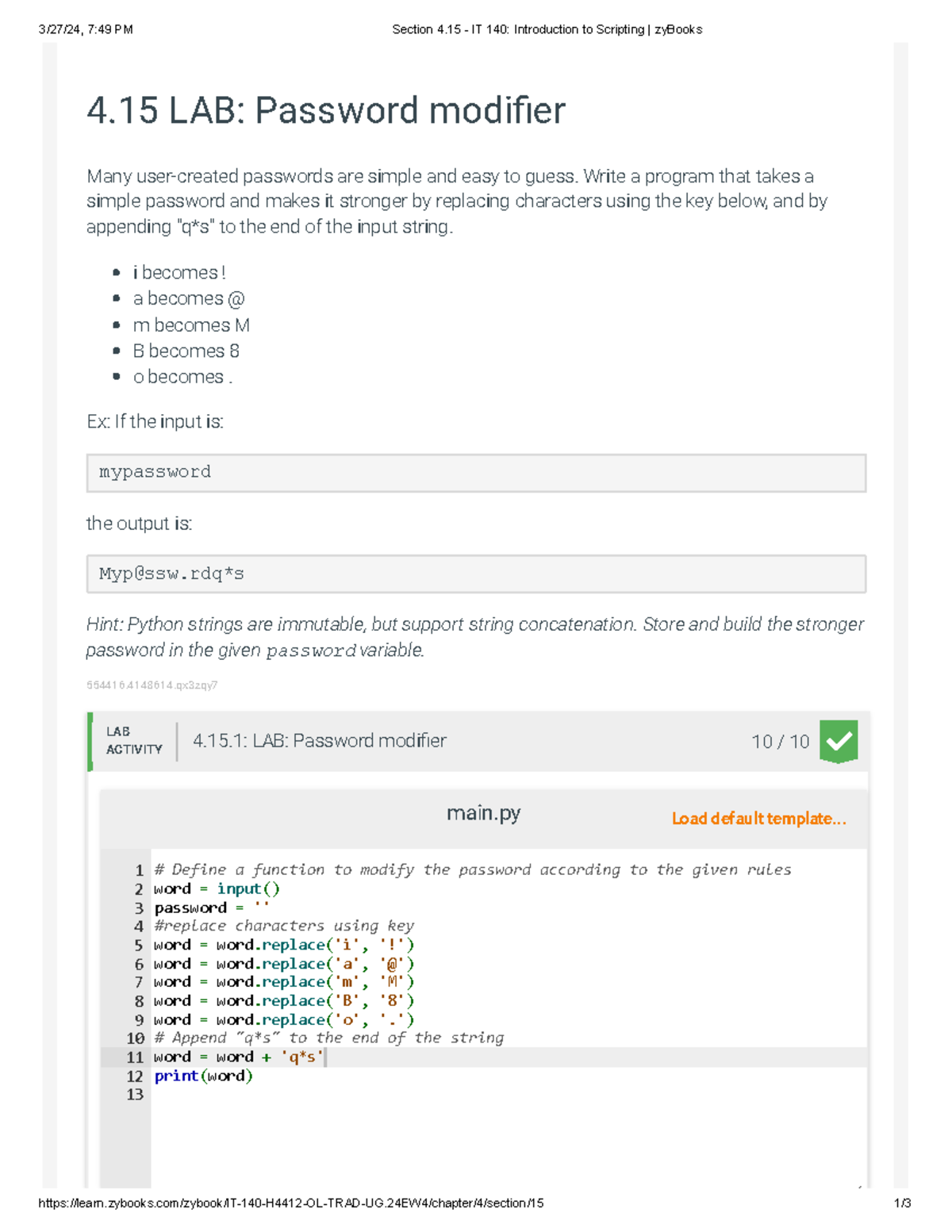 LAB 4.15 - IT 140: Password Modifier Instructions & Details