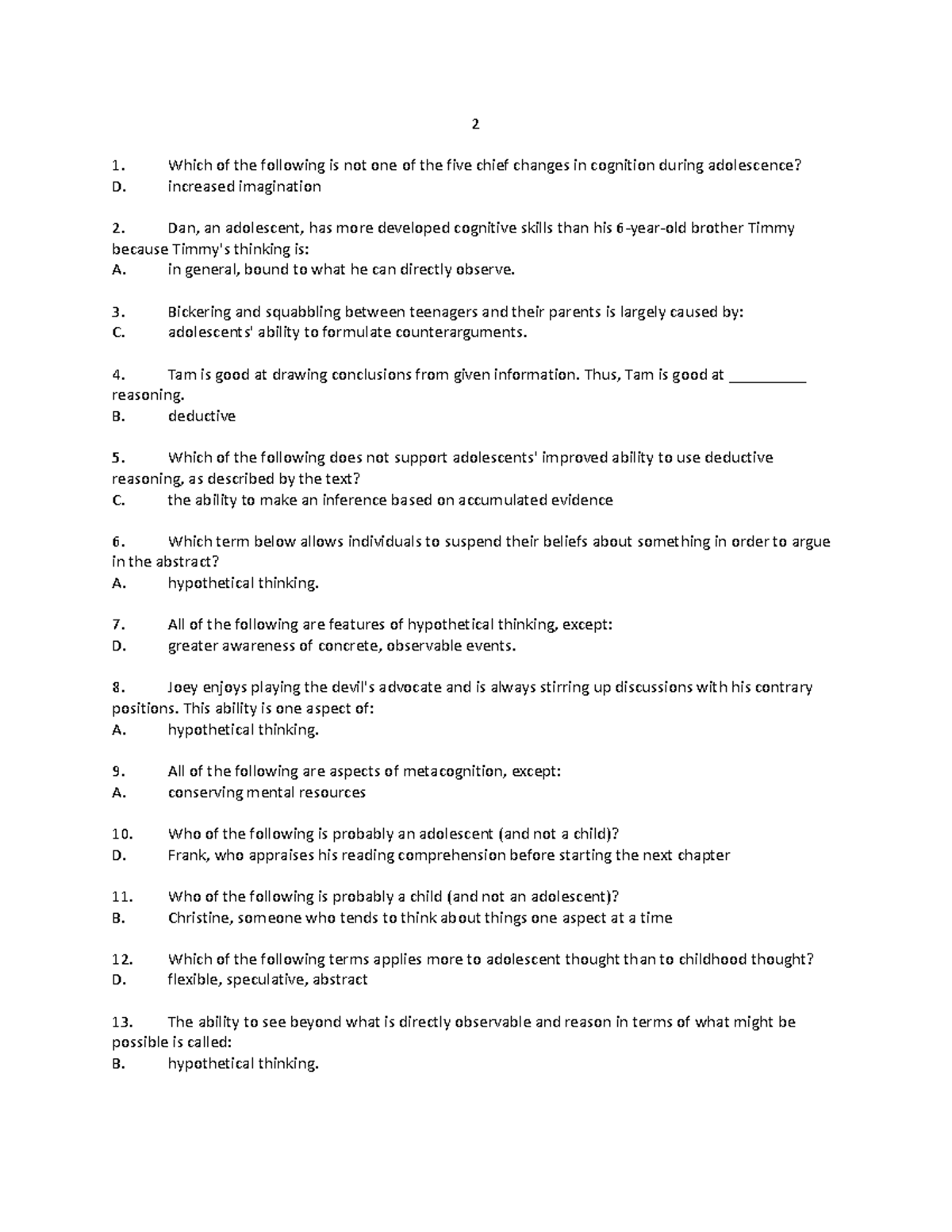 Chapter 2 Cognitive Development Test - Revised Practice Exam - Studocu