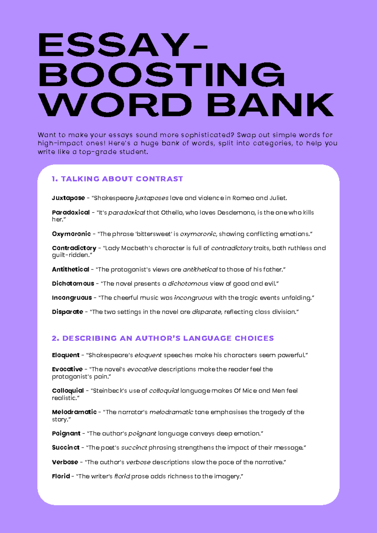 GCSE Vocab Booster Pack (Part 1): Enhancing Essay Language Skills - Studocu