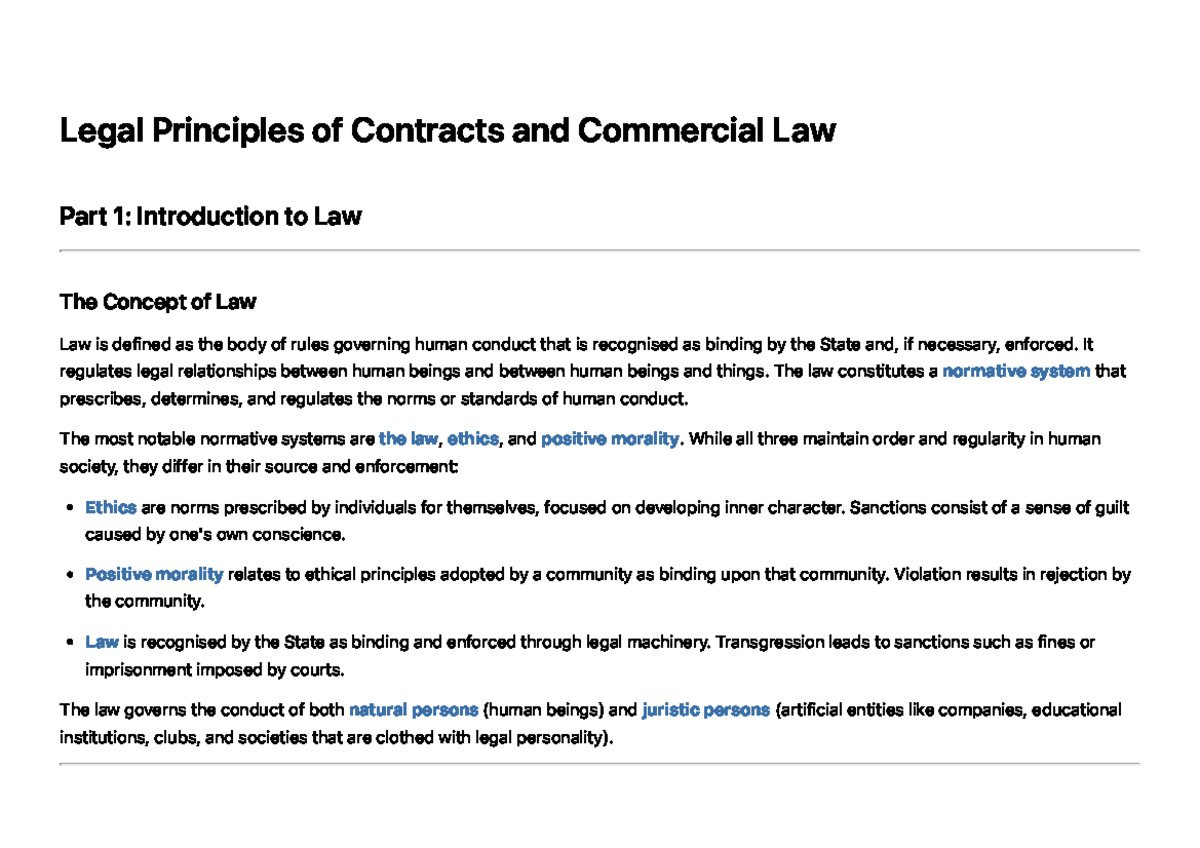 Legal Principles of Contracts and Commercial Law: Part 1 Overview - Studocu