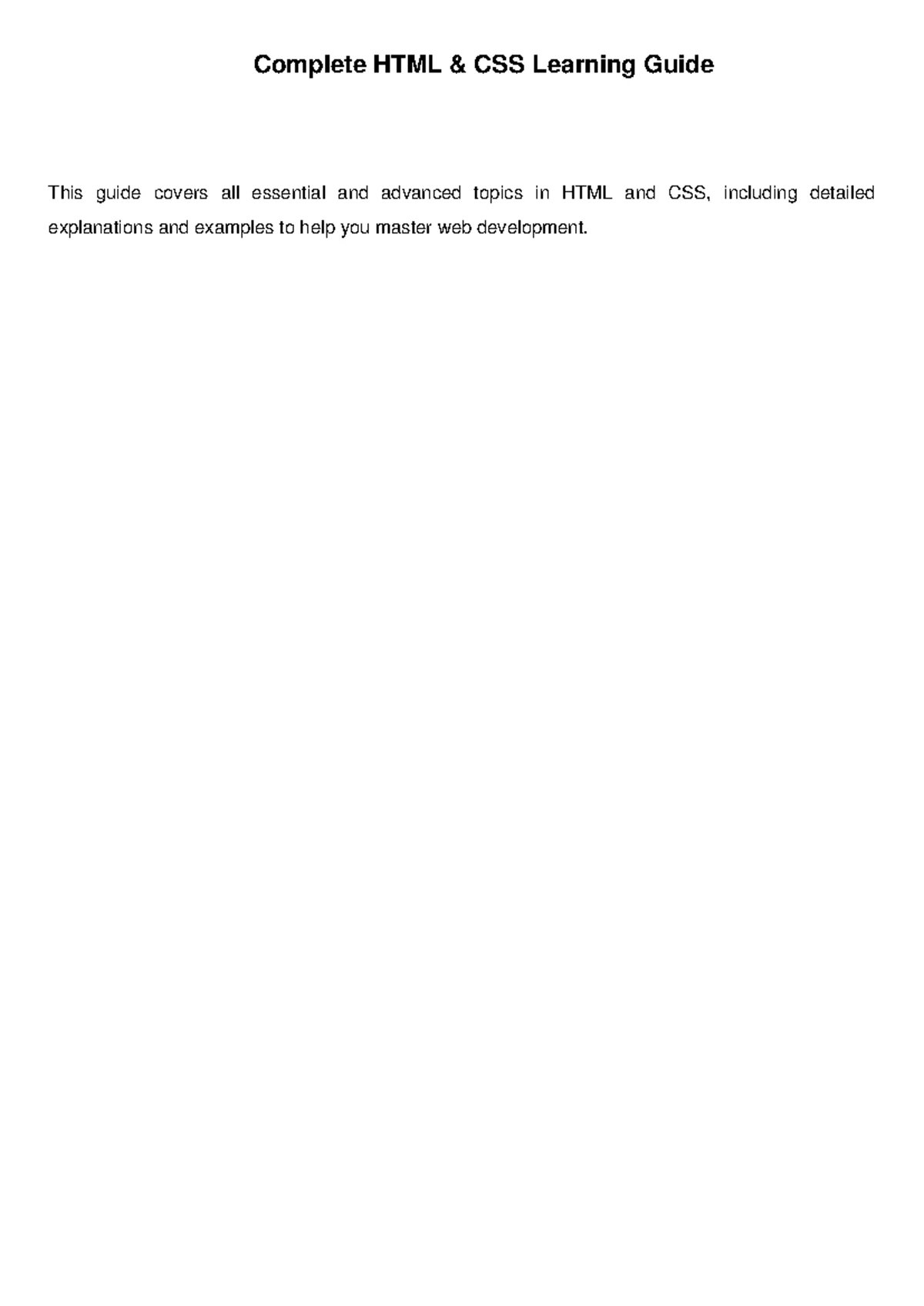 HTML & CSS Learning Guide: Essential & Advanced Topics - Studocu