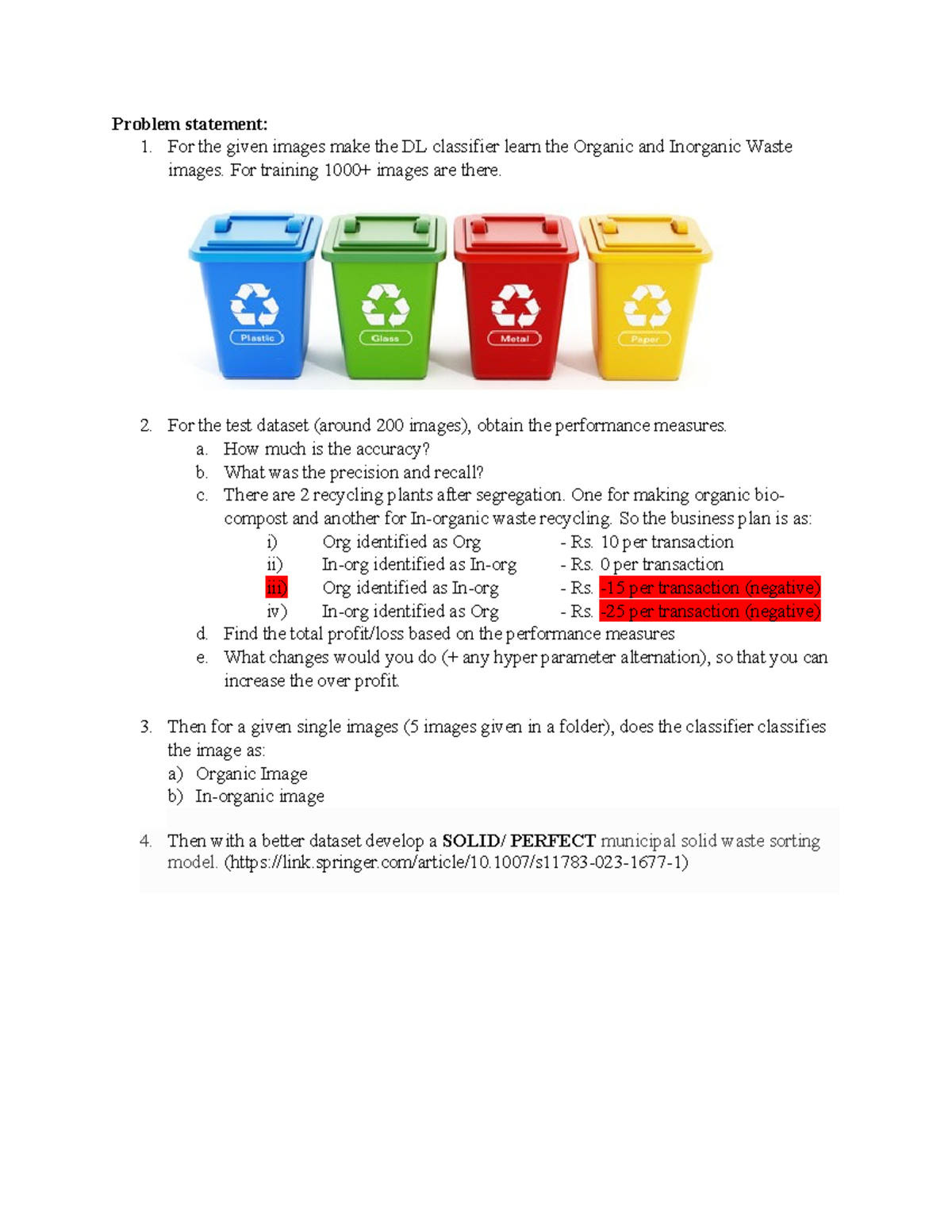 Description of Organic Dataset - Problem statement: 1. For the given ...