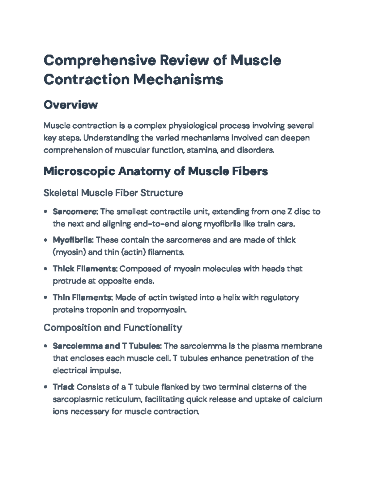 Comprehensive Review of Muscle Contraction Mechanisms and Dynamics ...