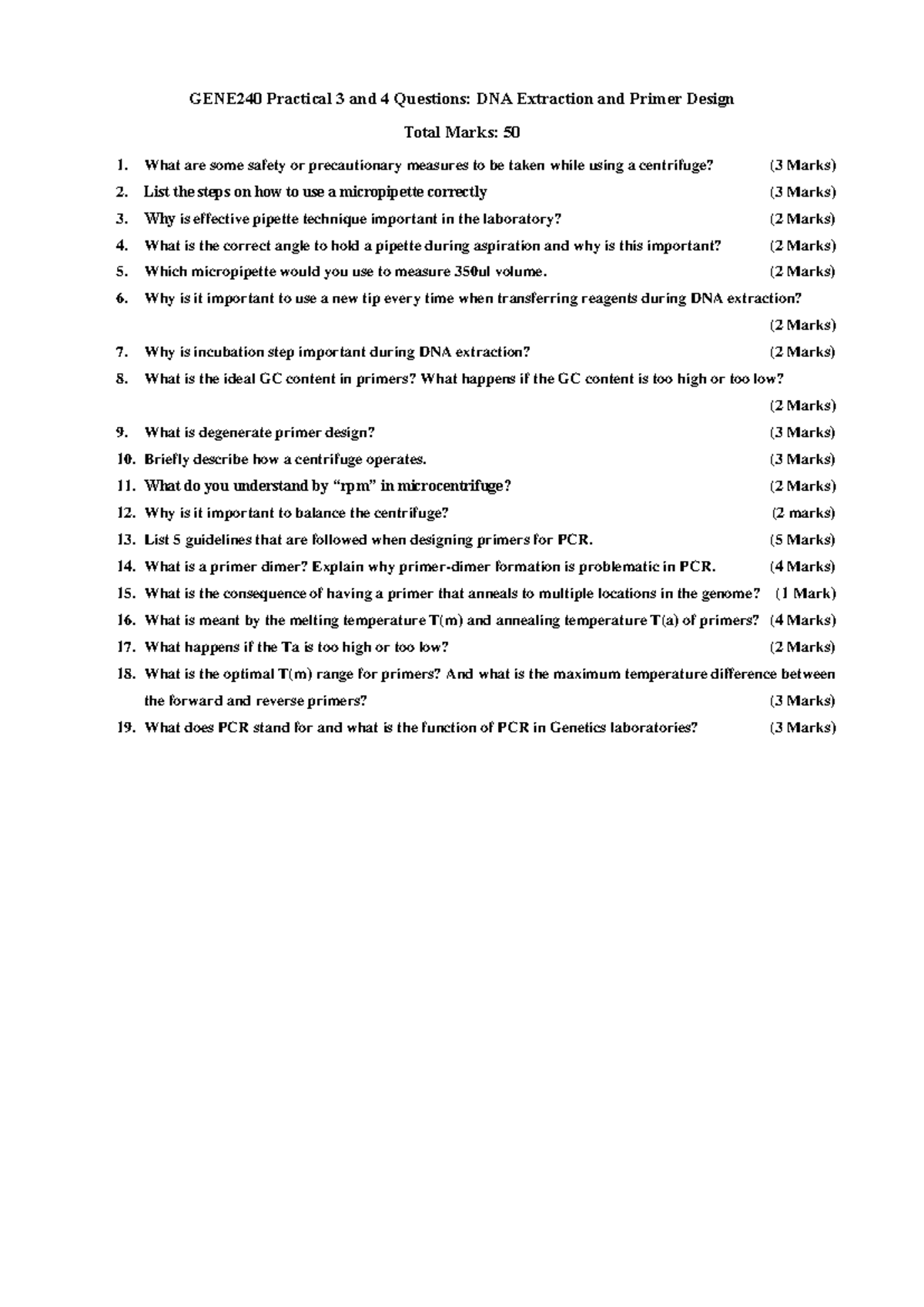 Questions DNA Extraction and Primer Design Assignment - GENE240 ...