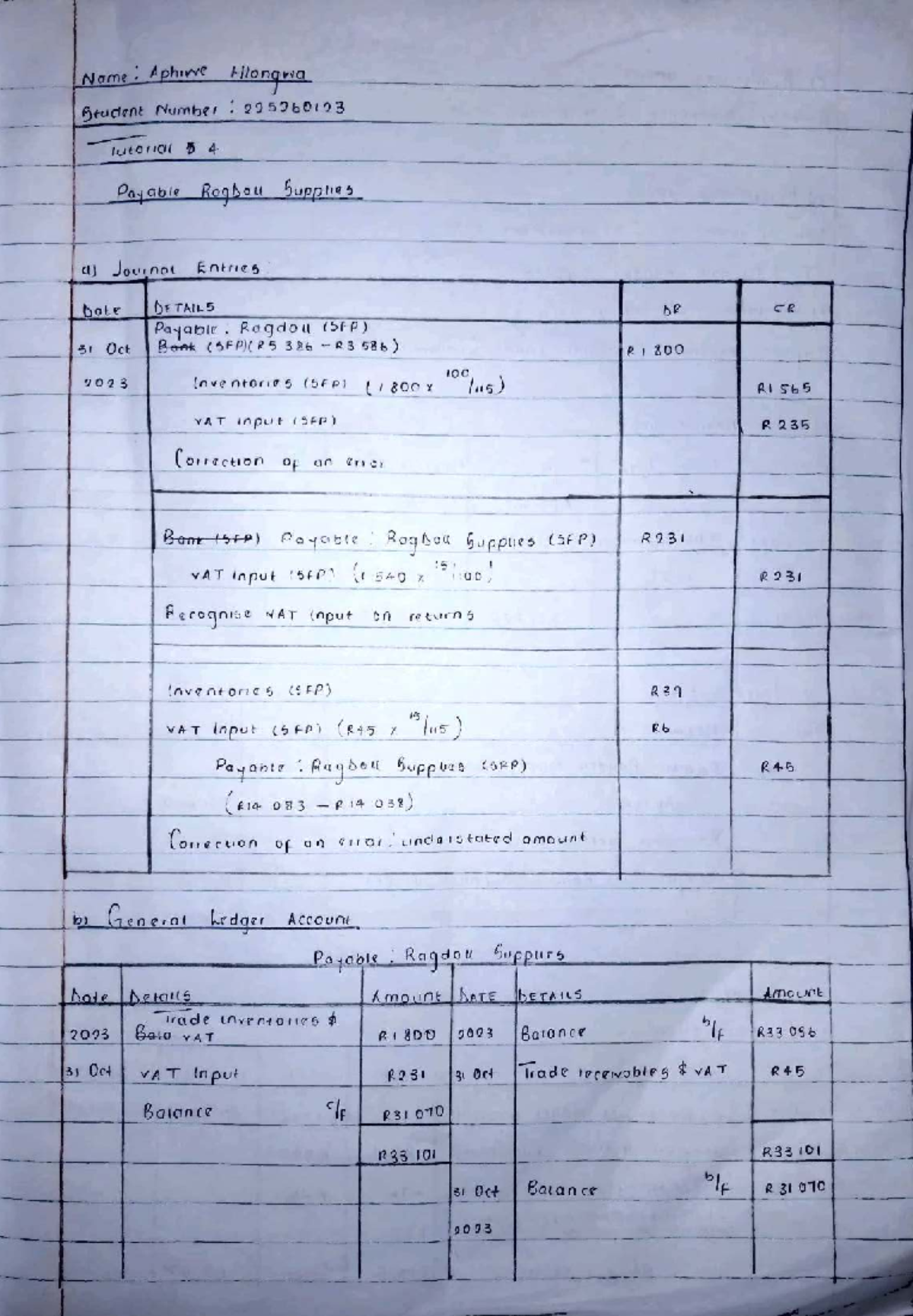 F LY 1 B Tutorial 5: Journal Entries & Payables Overview - Studocu