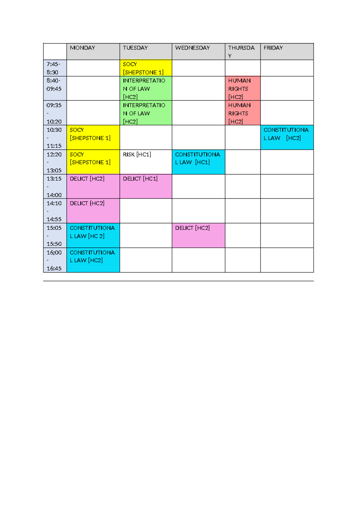 structuring times - MONDAY TUESDAY WEDNESDAY THURSDA Y FRIDAY 7:45- 8 ...