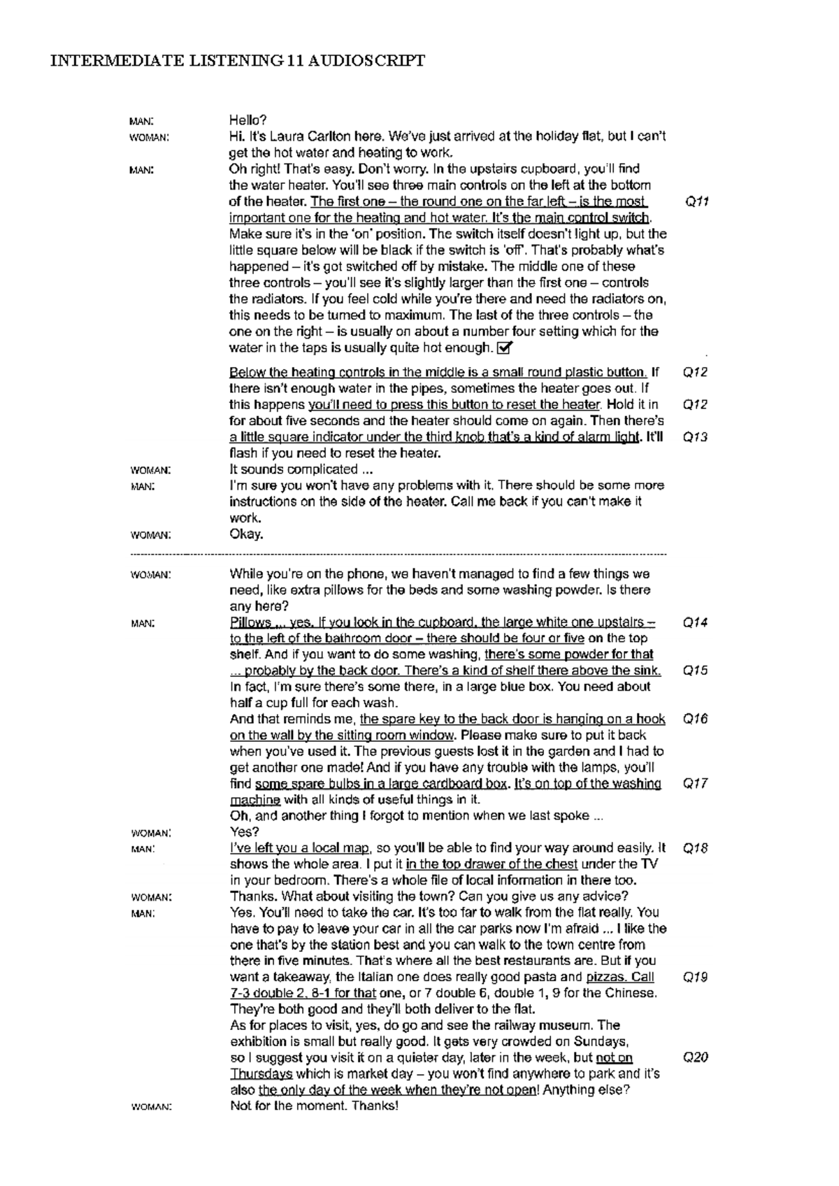 Intermediate Listening 11 audioscript - INTERMEDIATE LISTENING 11 ...