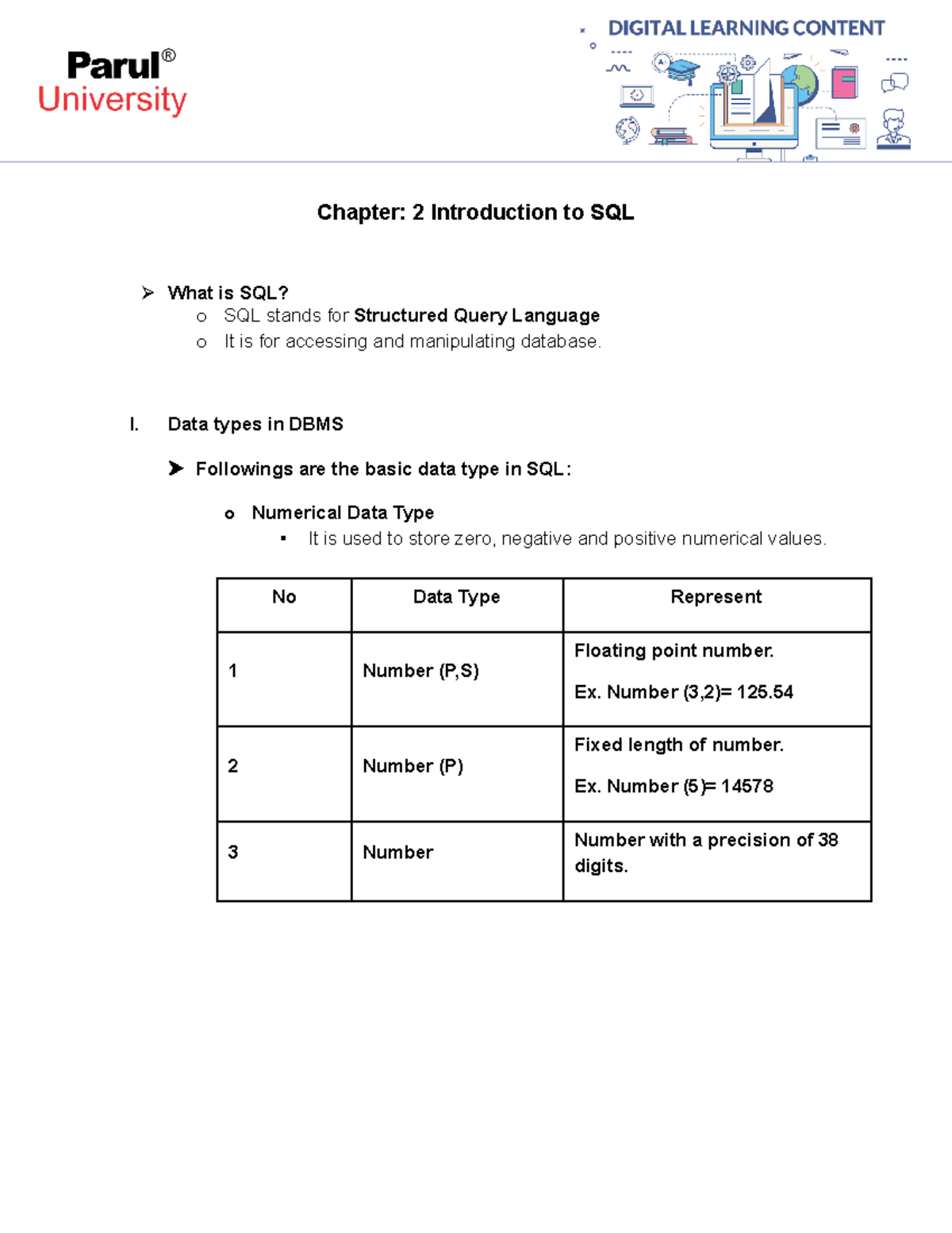 Chapter 2 - Introduction to SQL: Data Types & Transaction Control - Studocu