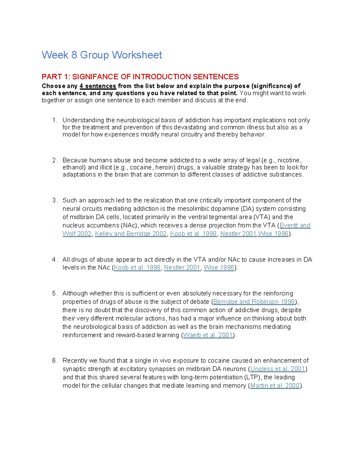 Week 8 Group Worksheet: Significance of Introductory Sentences in ...
