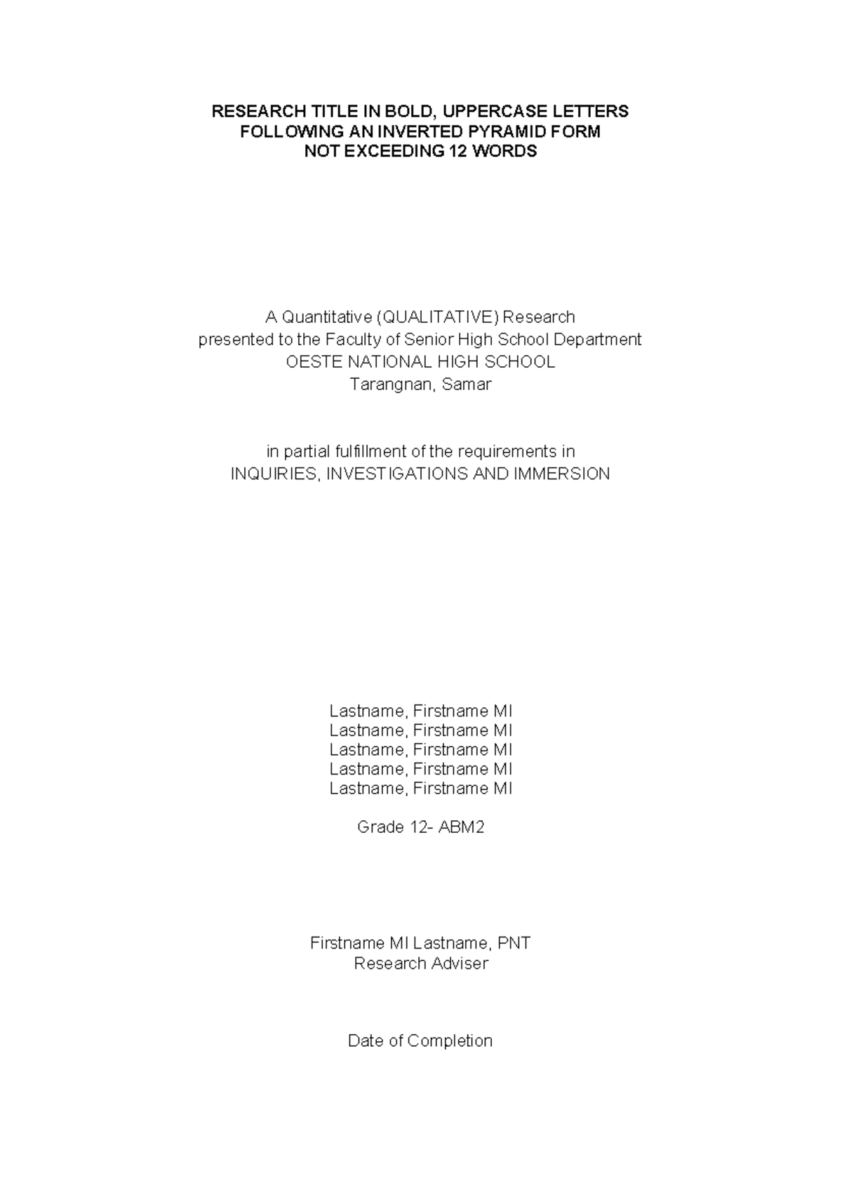 RESEARCH PAPER FORMAT GUIDELINES FOR INQUIRIES, INVESTIGATIONS ...