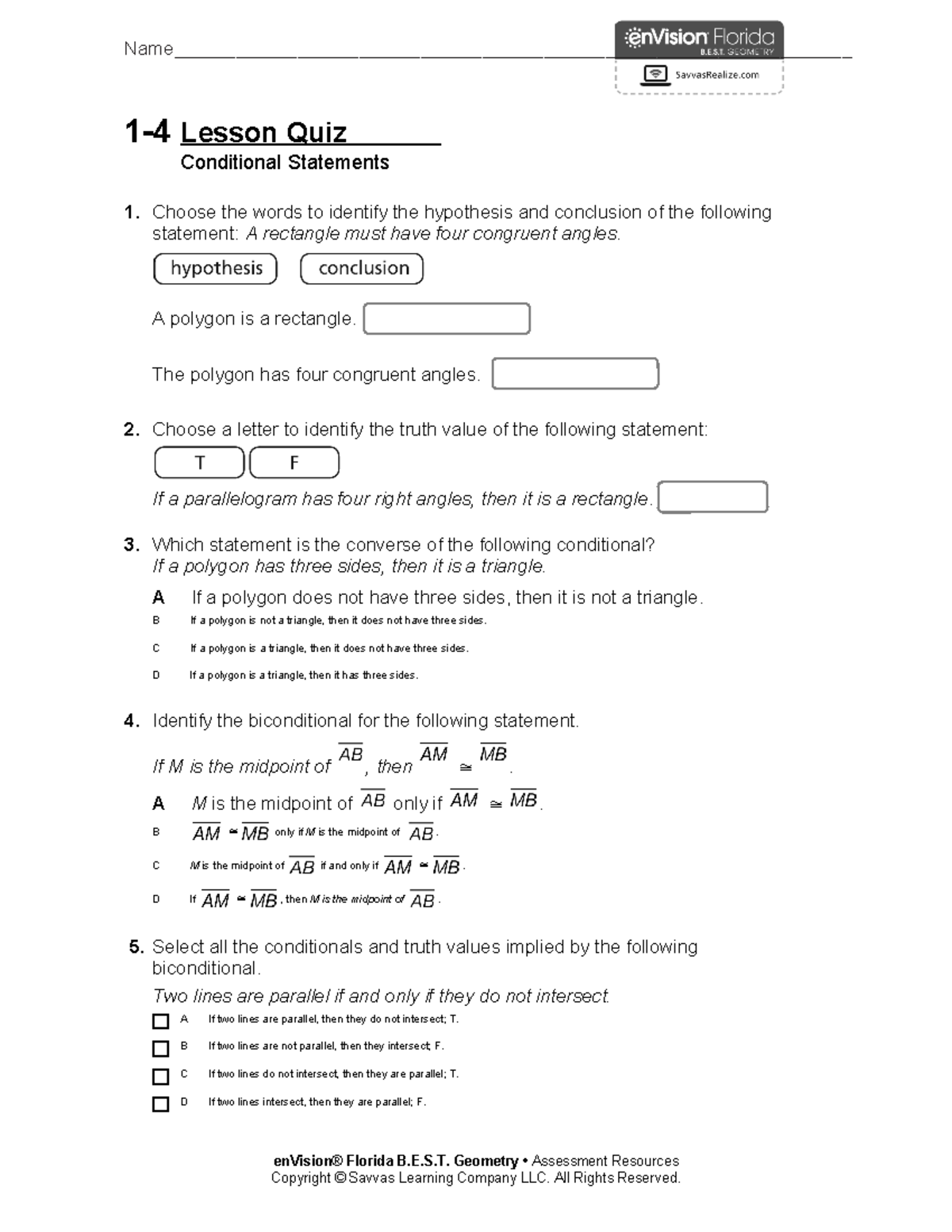 Lesson 1-4 Quiz: Conditional Statements and Truth Values - Studocu