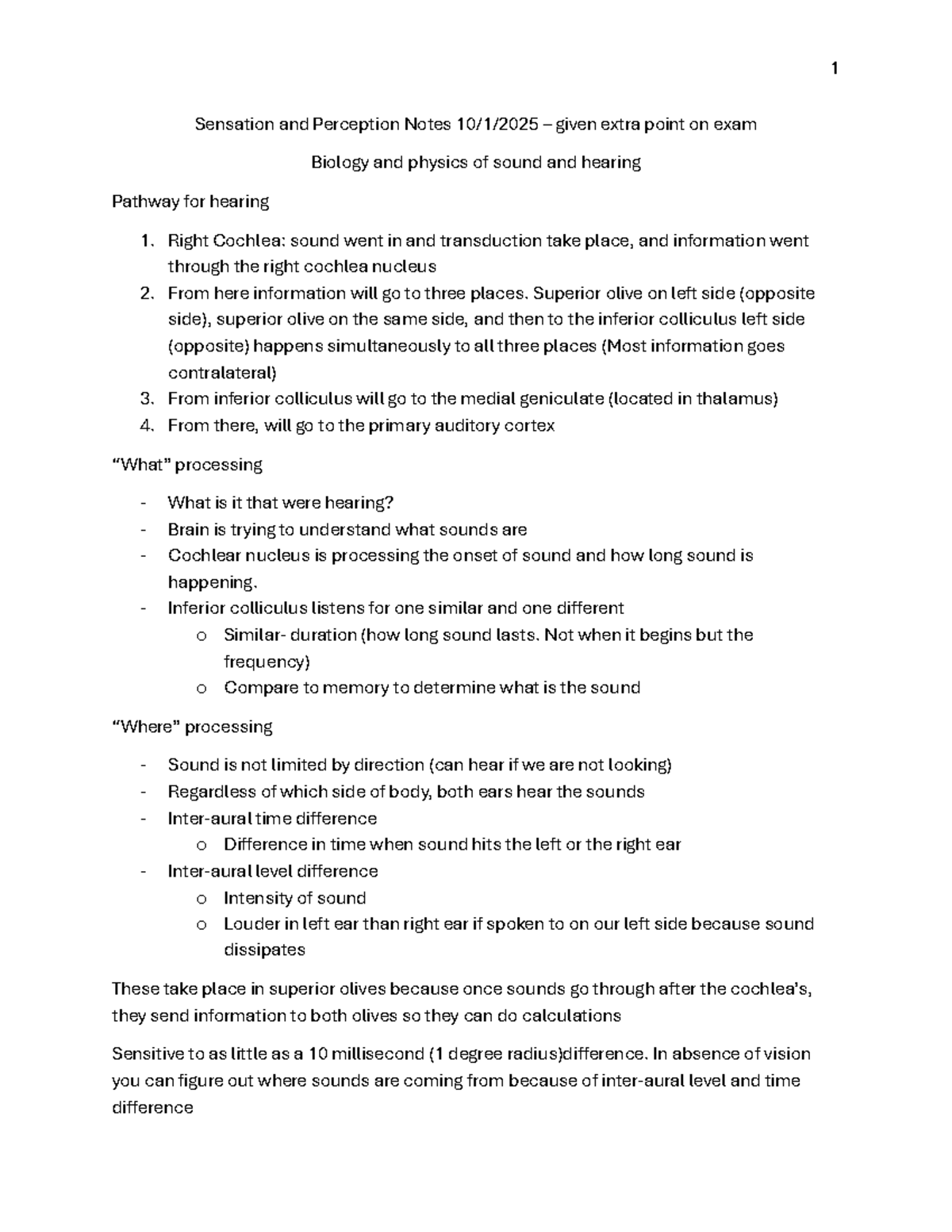 Sensation and Perception Notes (PSY 101): Auditory Processing Insights ...