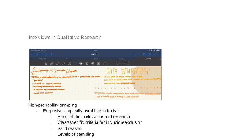 LS 322-4: Qualitative Research Interviews & Sampling Techniques - Studocu