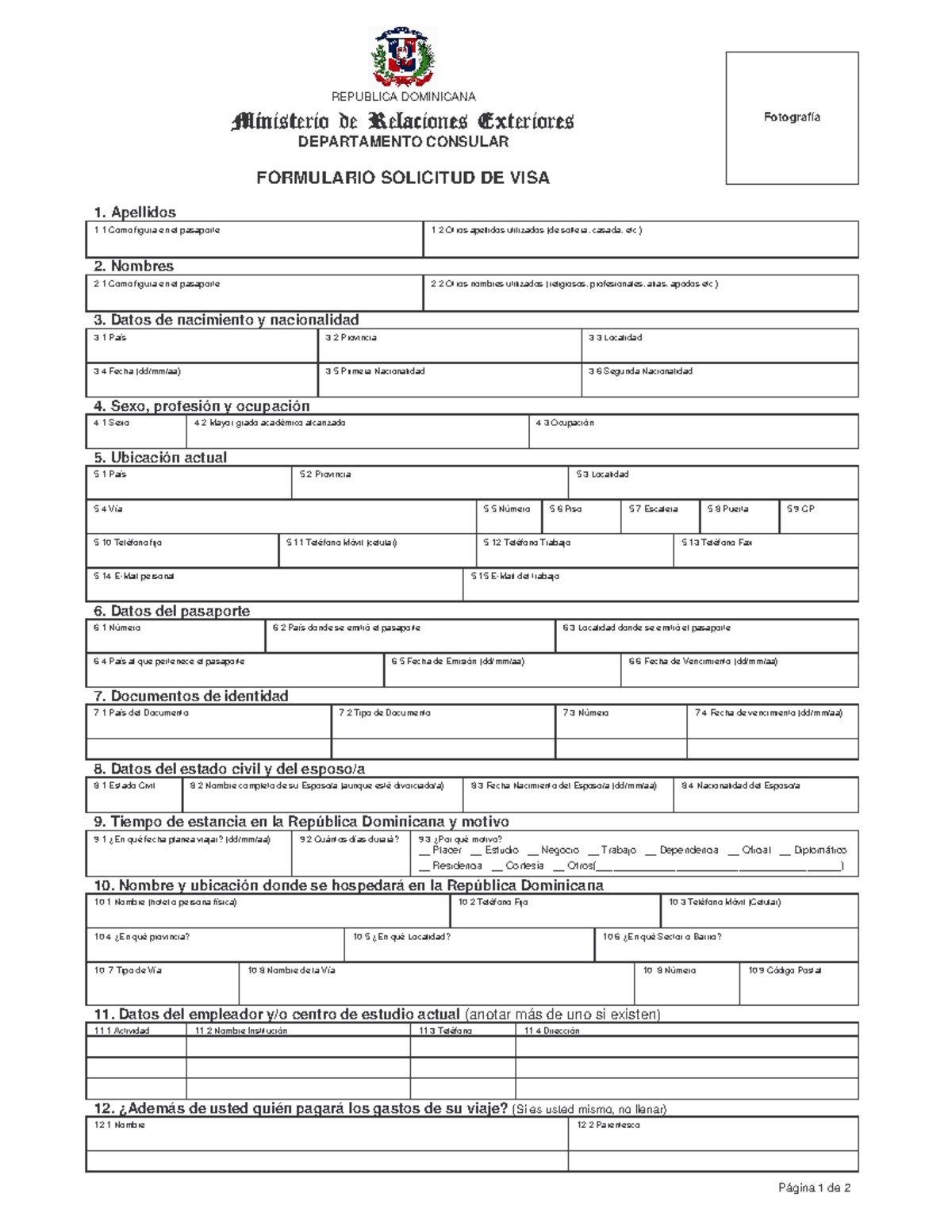 Formulario para Solicitud de Visado version 1.6 Huella llenado - Página ...