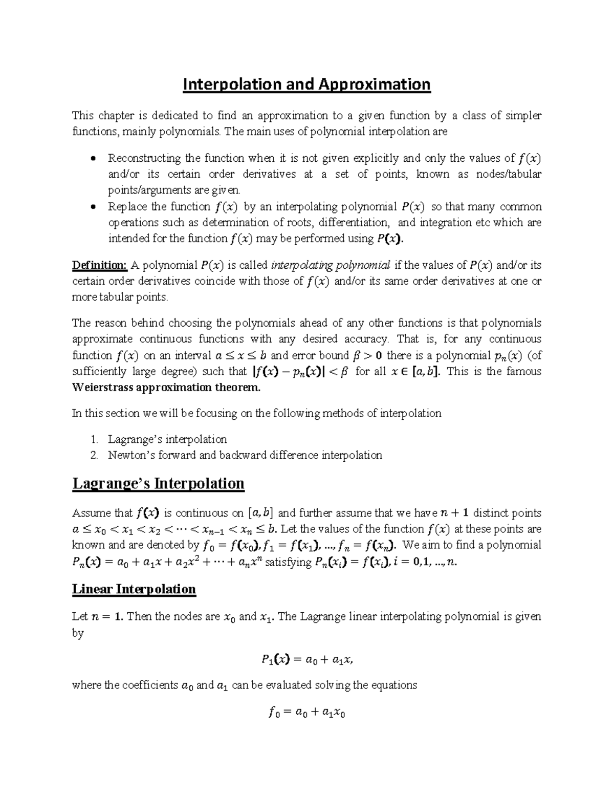 T & NM Interpolation and Approximation - Interpolation and ...