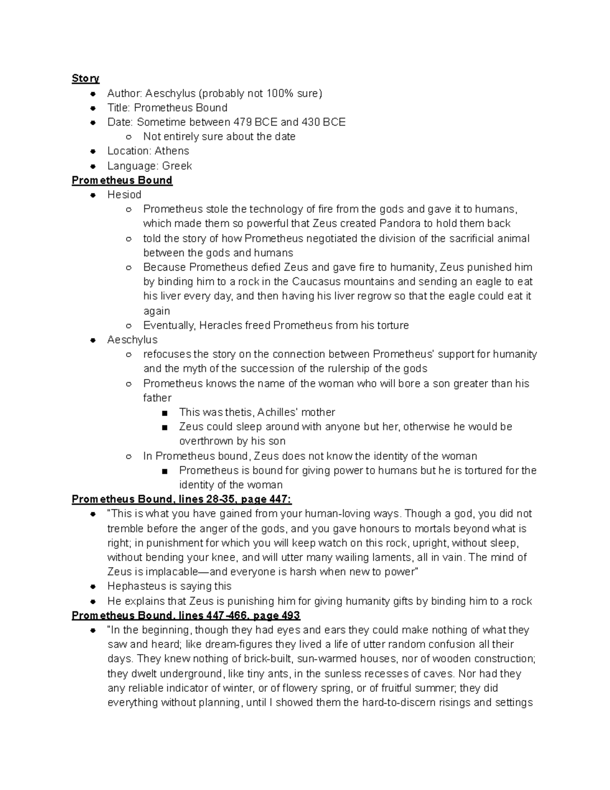 Week 13 - Lecture Notes on Aeschylus' Prometheus Bound - Studocu