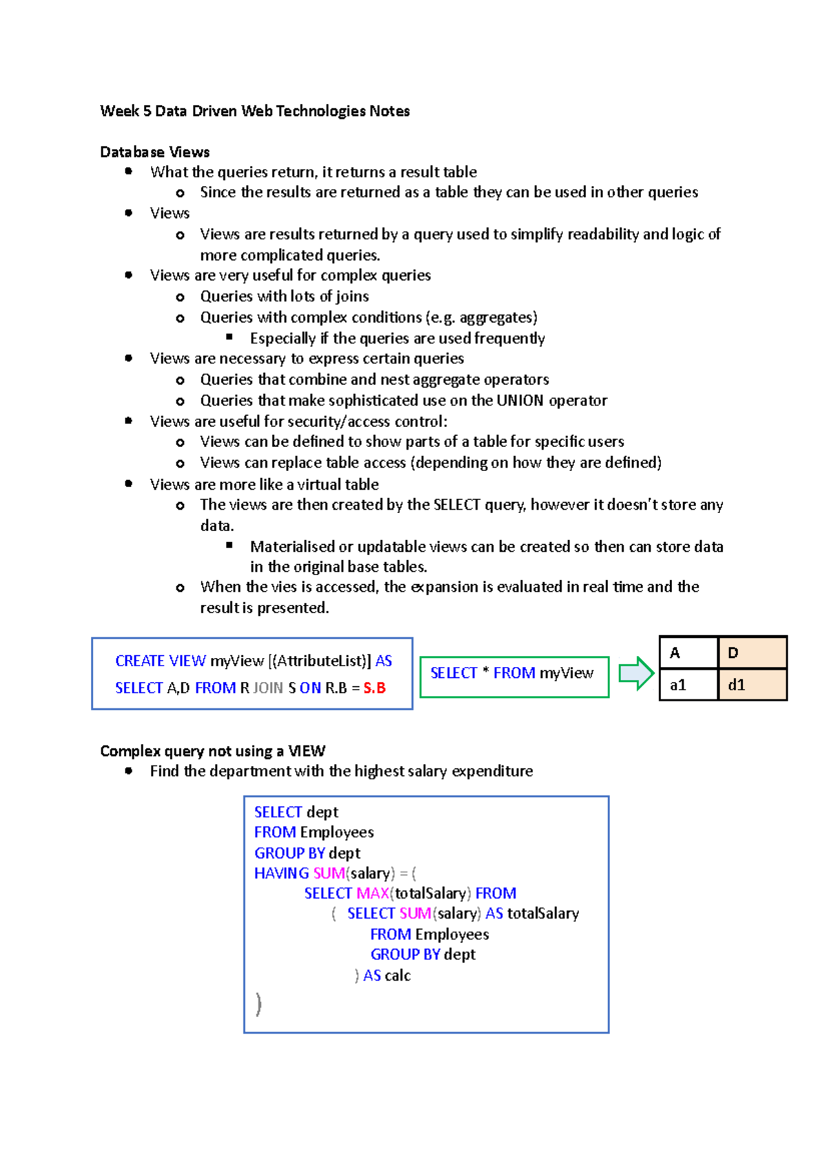 Week 5 Notes: Database Views in Data Driven Web Technologies - Studocu