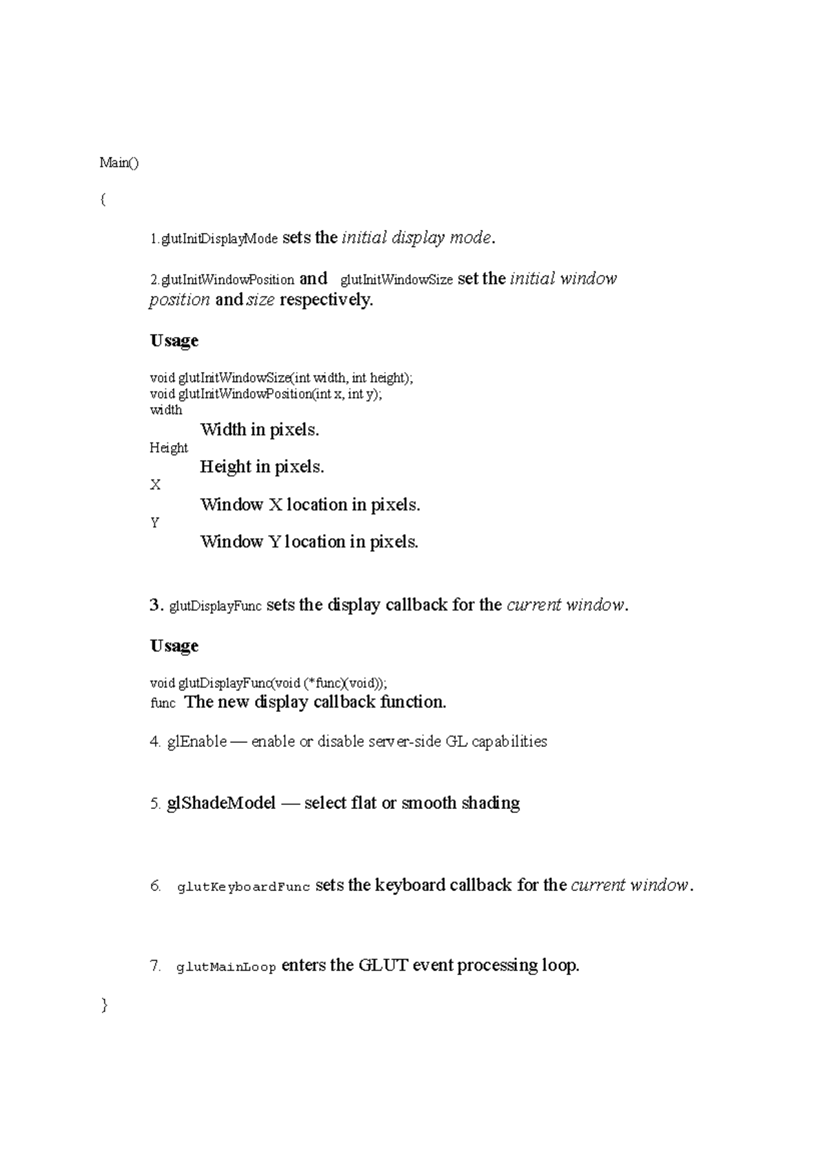 Graphics code analysis - Main() { 1 sets the initial display mode. 2 ...