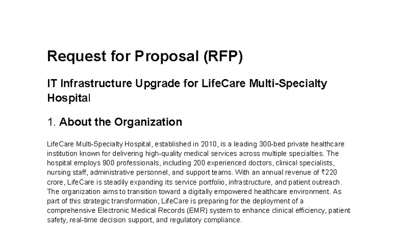 RFP for IT Infrastructure Upgrade at LifeCare Hospital - Studocu