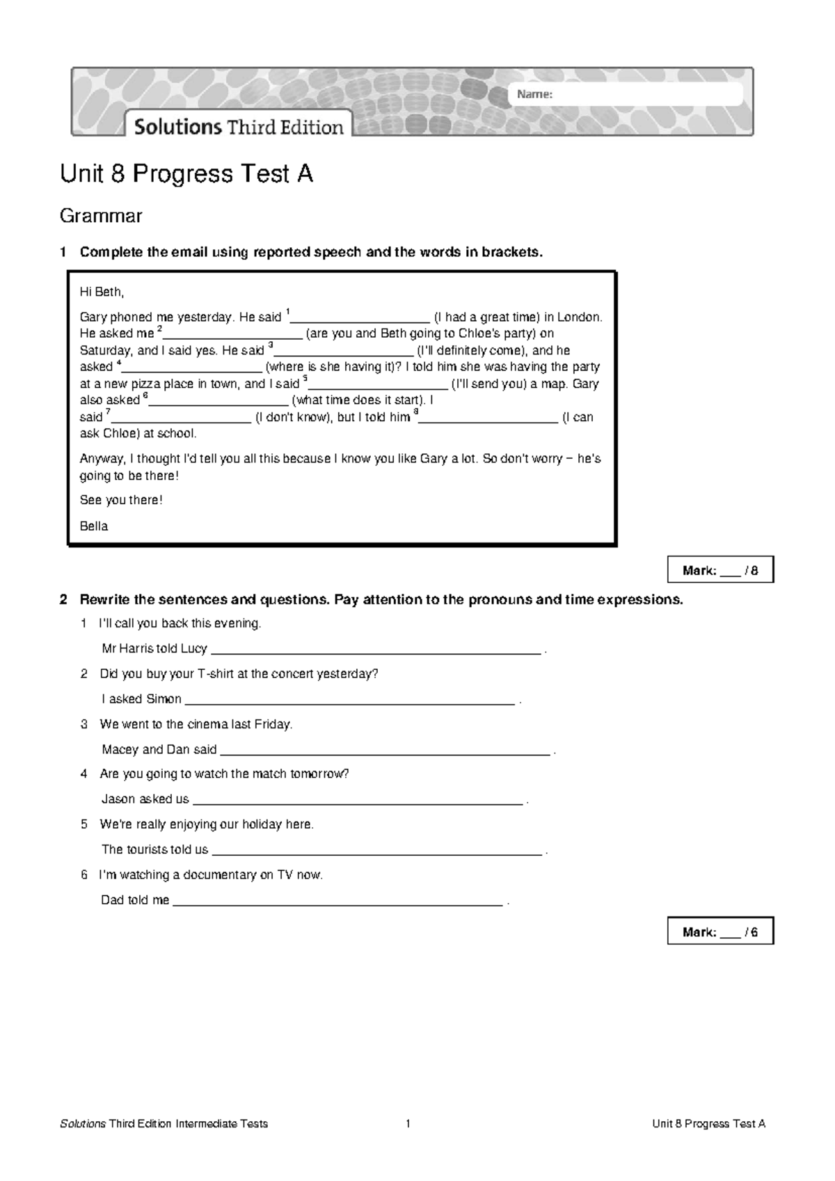 Unit 8 Progress Test A: Language Skills Assessment for Students - Studocu